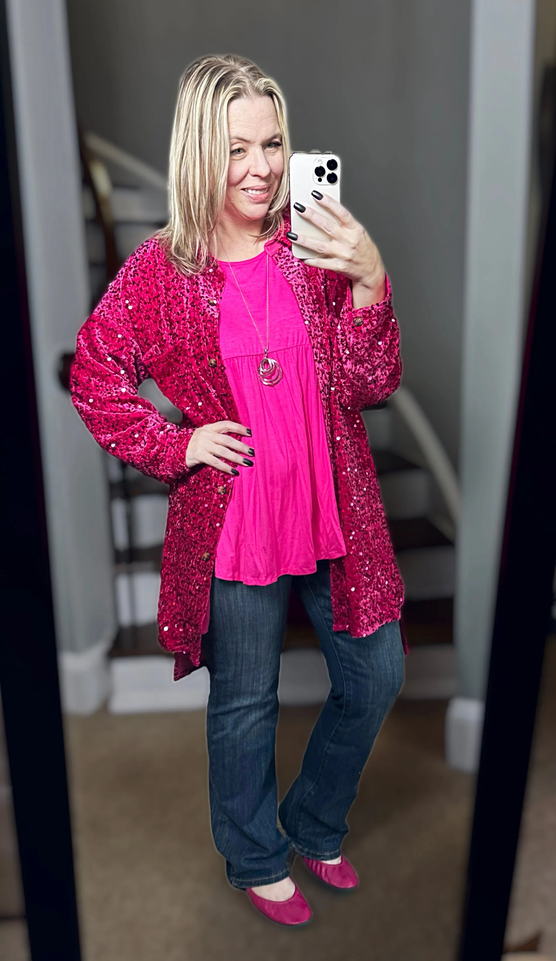 2 Colors - Sequins and Velvet Button Down Shirt Dress / Cardigan