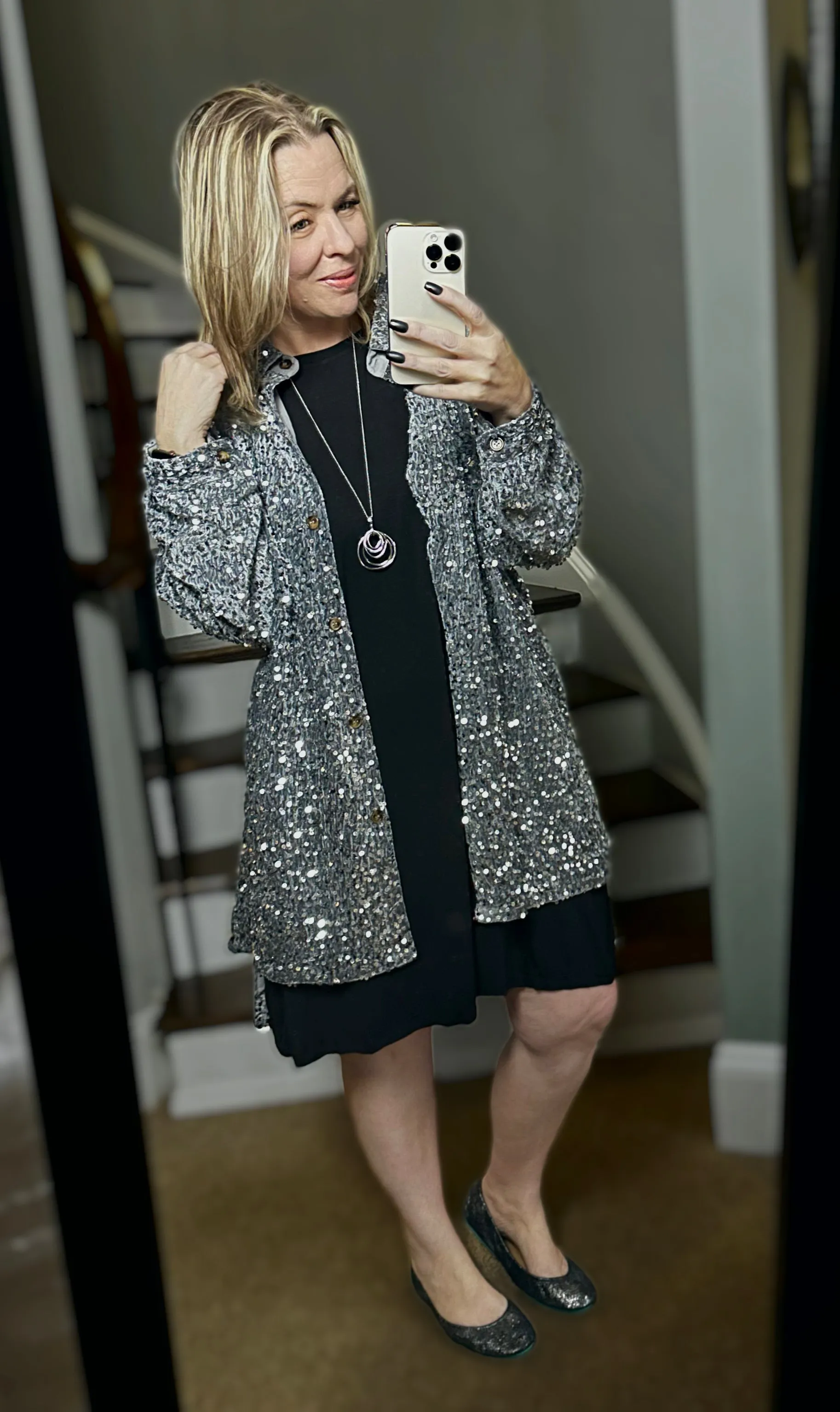 2 Colors - Sequins and Velvet Button Down Shirt Dress / Cardigan