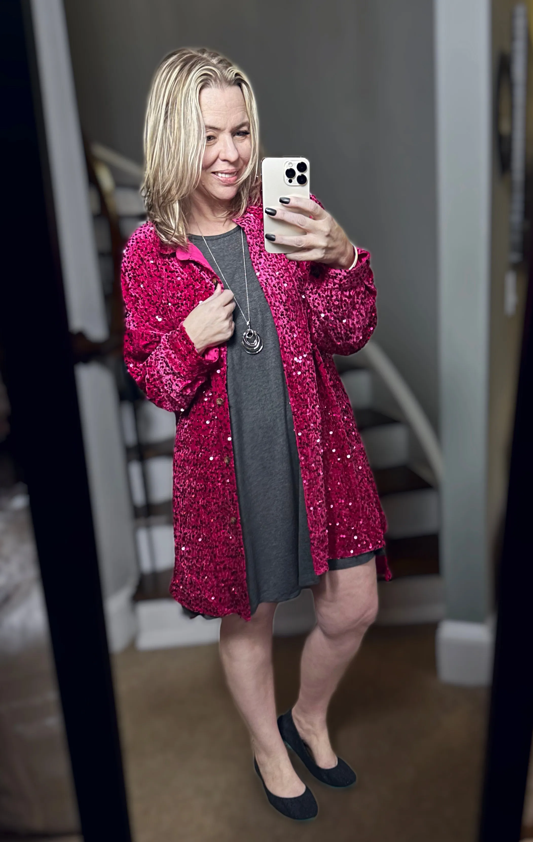 2 Colors - Sequins and Velvet Button Down Shirt Dress / Cardigan