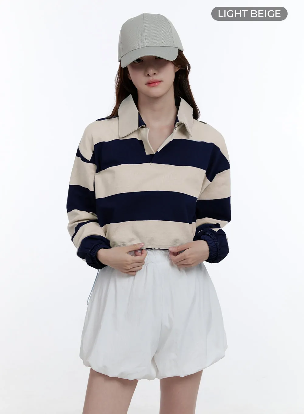 Adjustable Crop Stripe Sweatshirt OO407