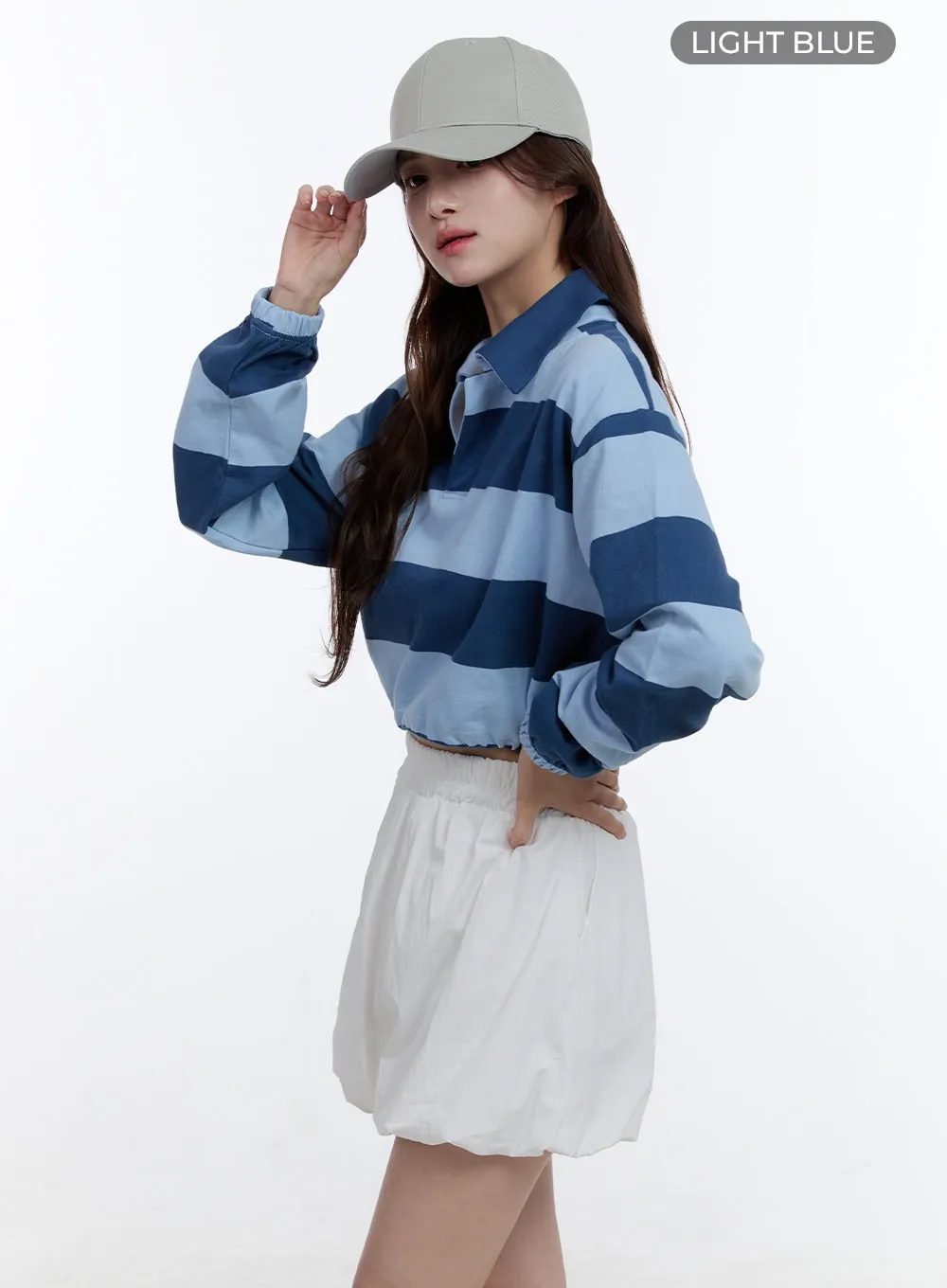 Adjustable Crop Stripe Sweatshirt OO407