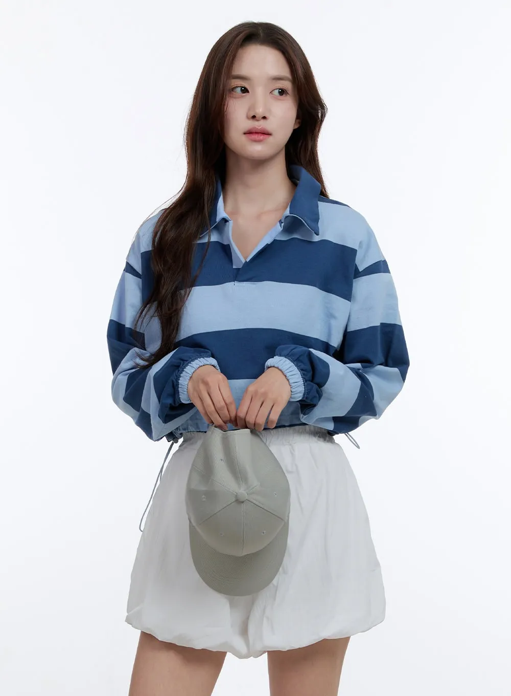 Adjustable Crop Stripe Sweatshirt OO407