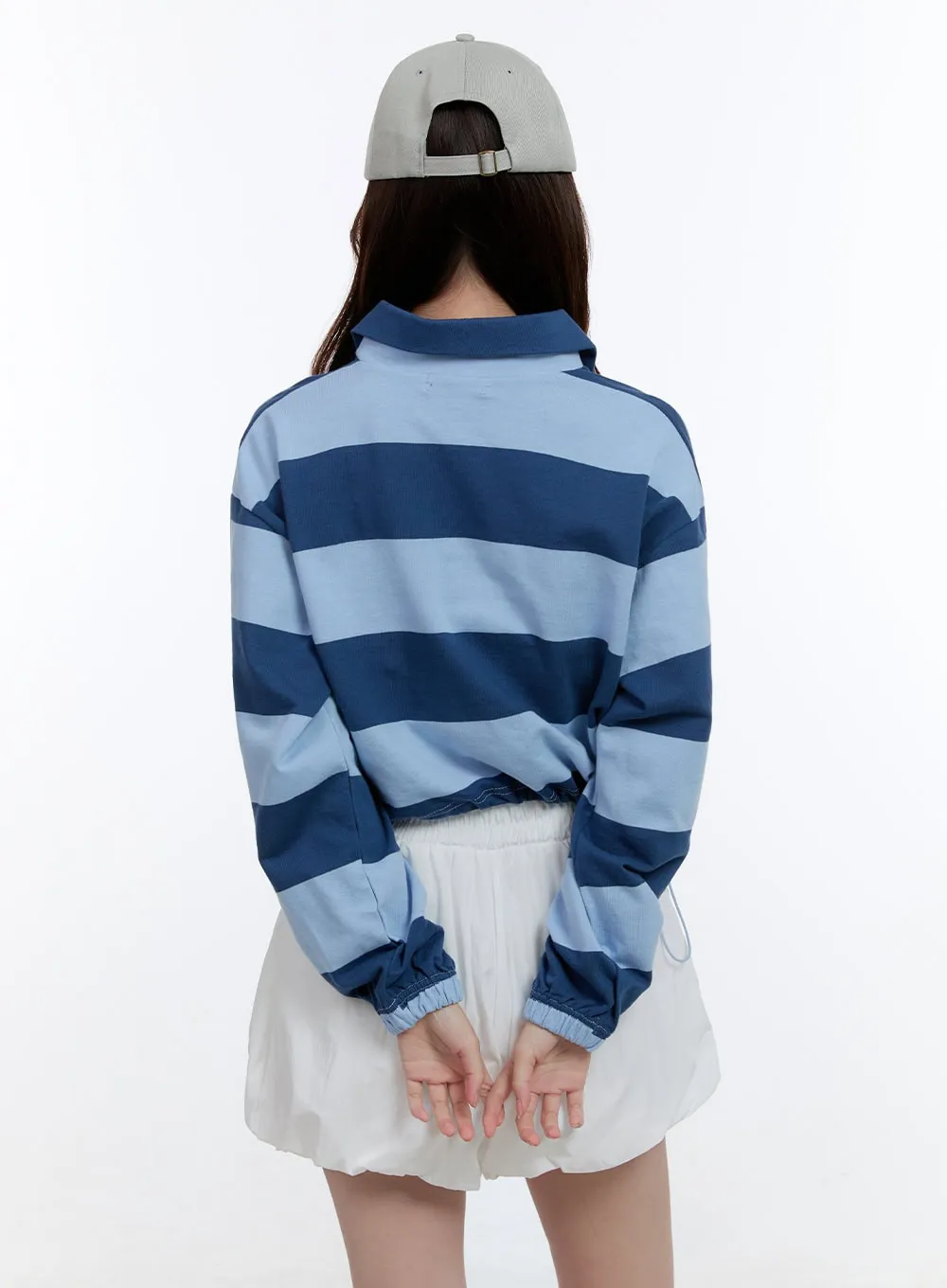 Adjustable Crop Stripe Sweatshirt OO407