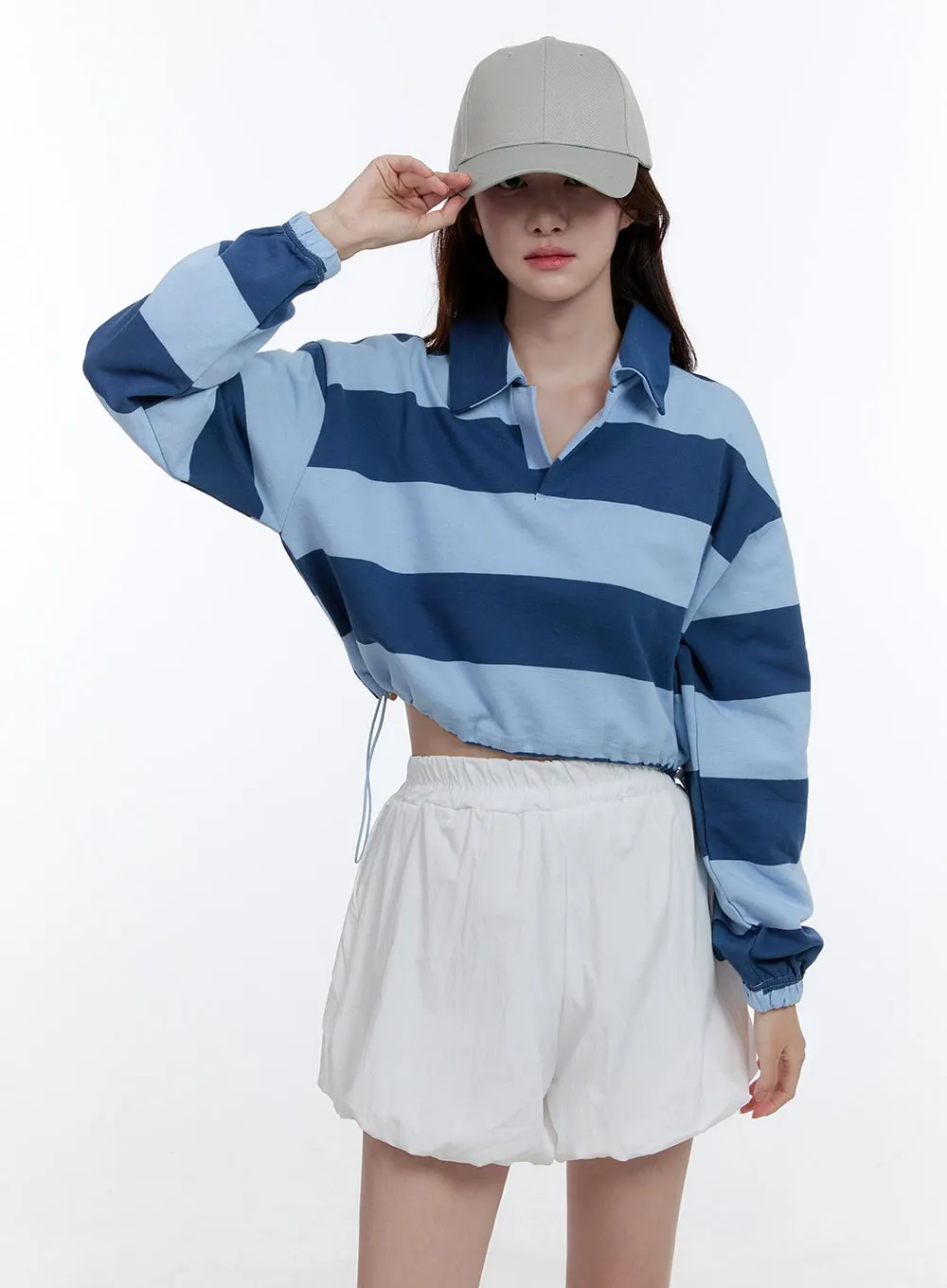 Adjustable Crop Stripe Sweatshirt OO407