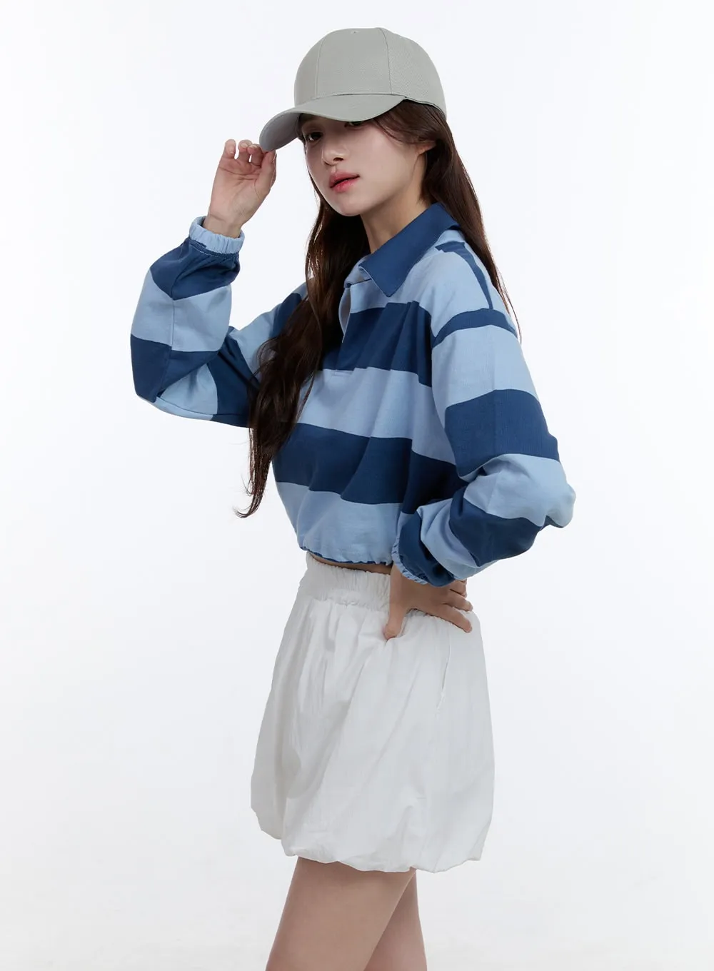 Adjustable Crop Stripe Sweatshirt OO407