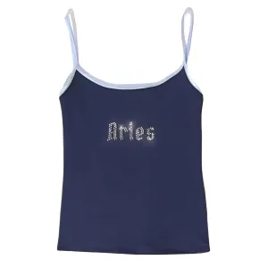 Aries Zodiac Sign Y2K Rhinestone Top