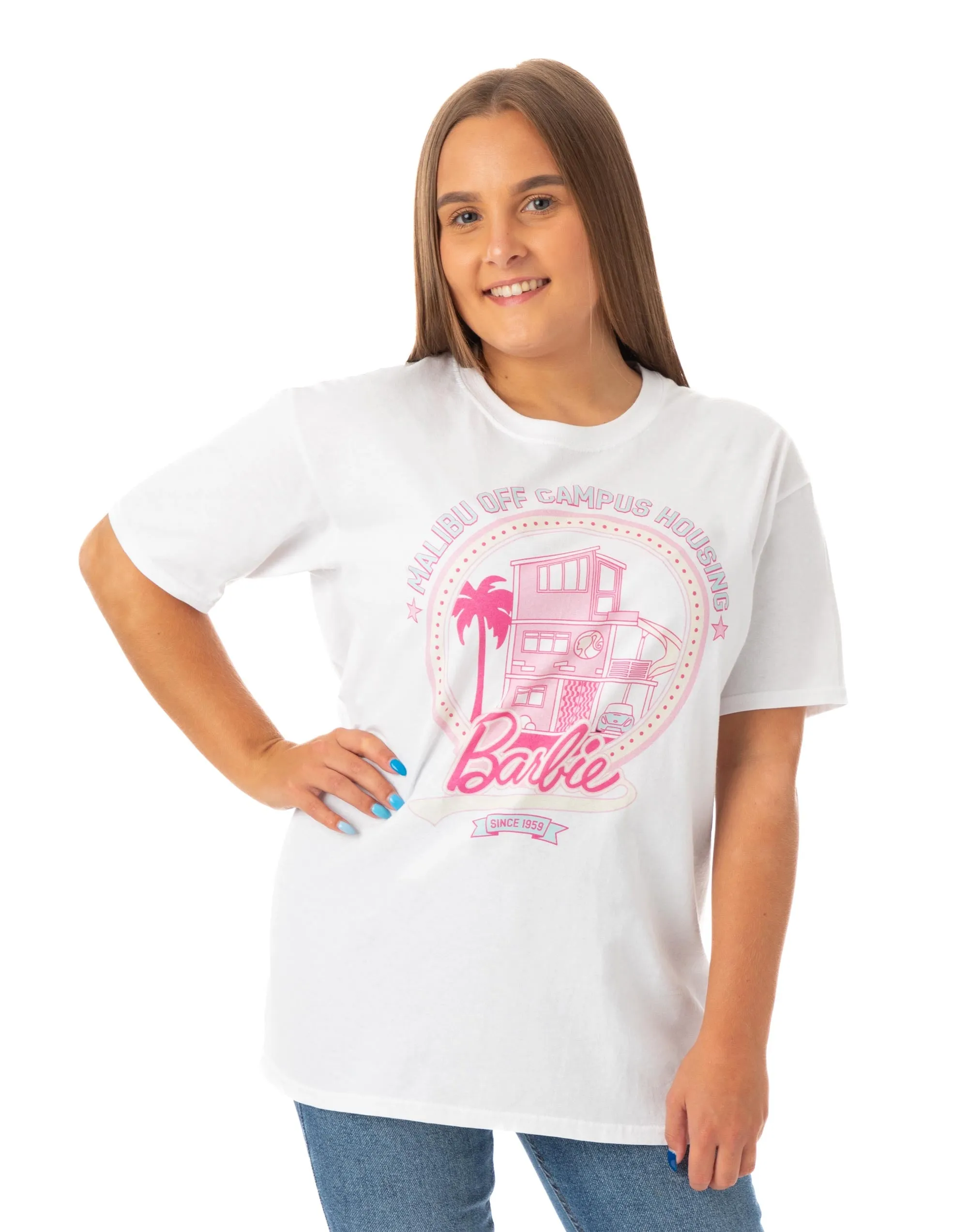 Barbie Womens White Malibu Off Campus Logo Short Sleeved T-Shirt