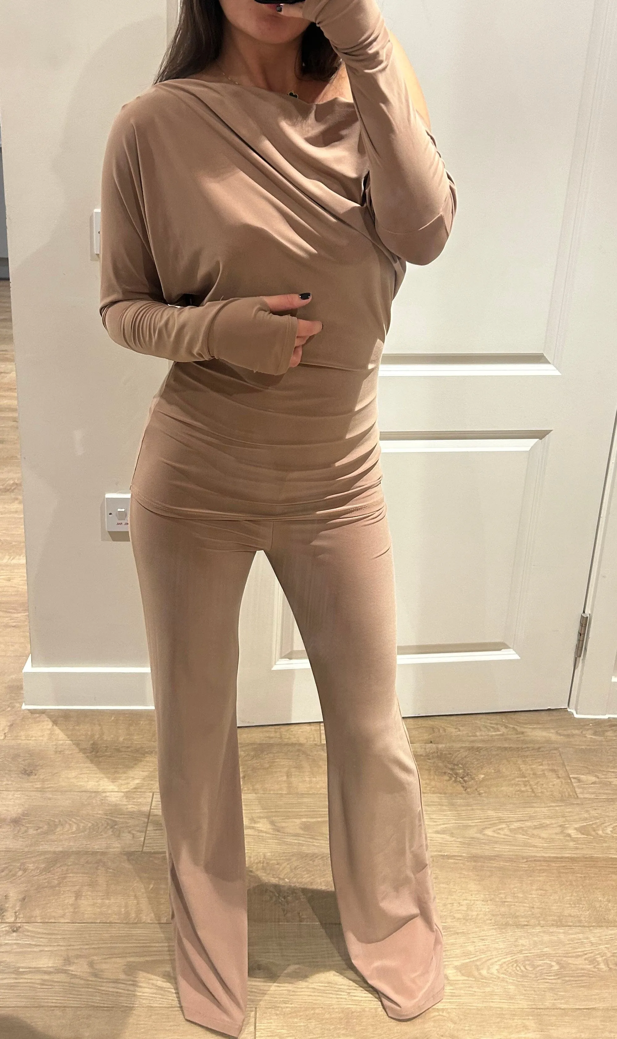 Beige Off Shoulder Suit