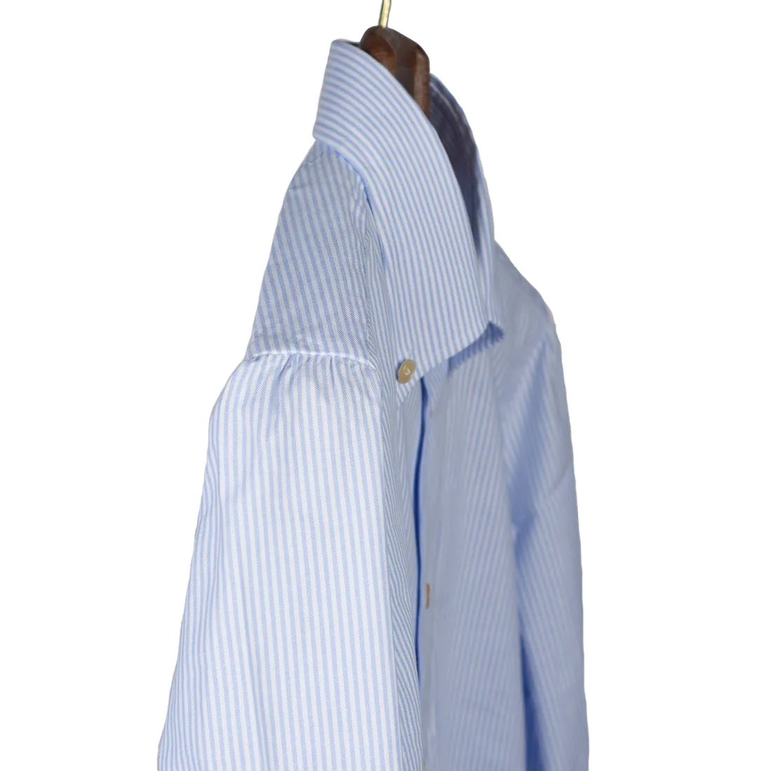 Blue candy stripe oxford cotton shirt, buttoned collar (restock)