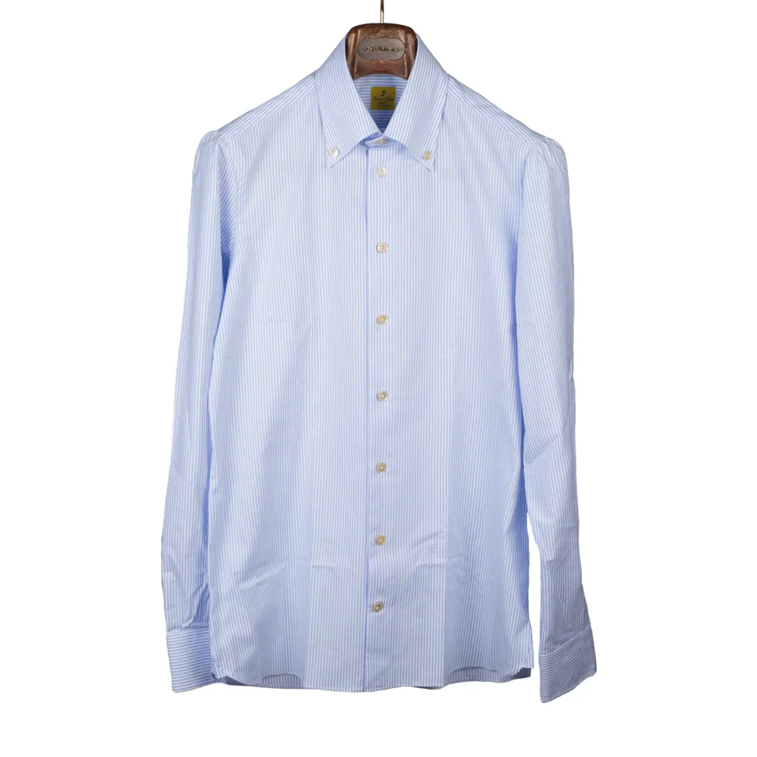 Blue candy stripe oxford cotton shirt, buttoned collar (restock)