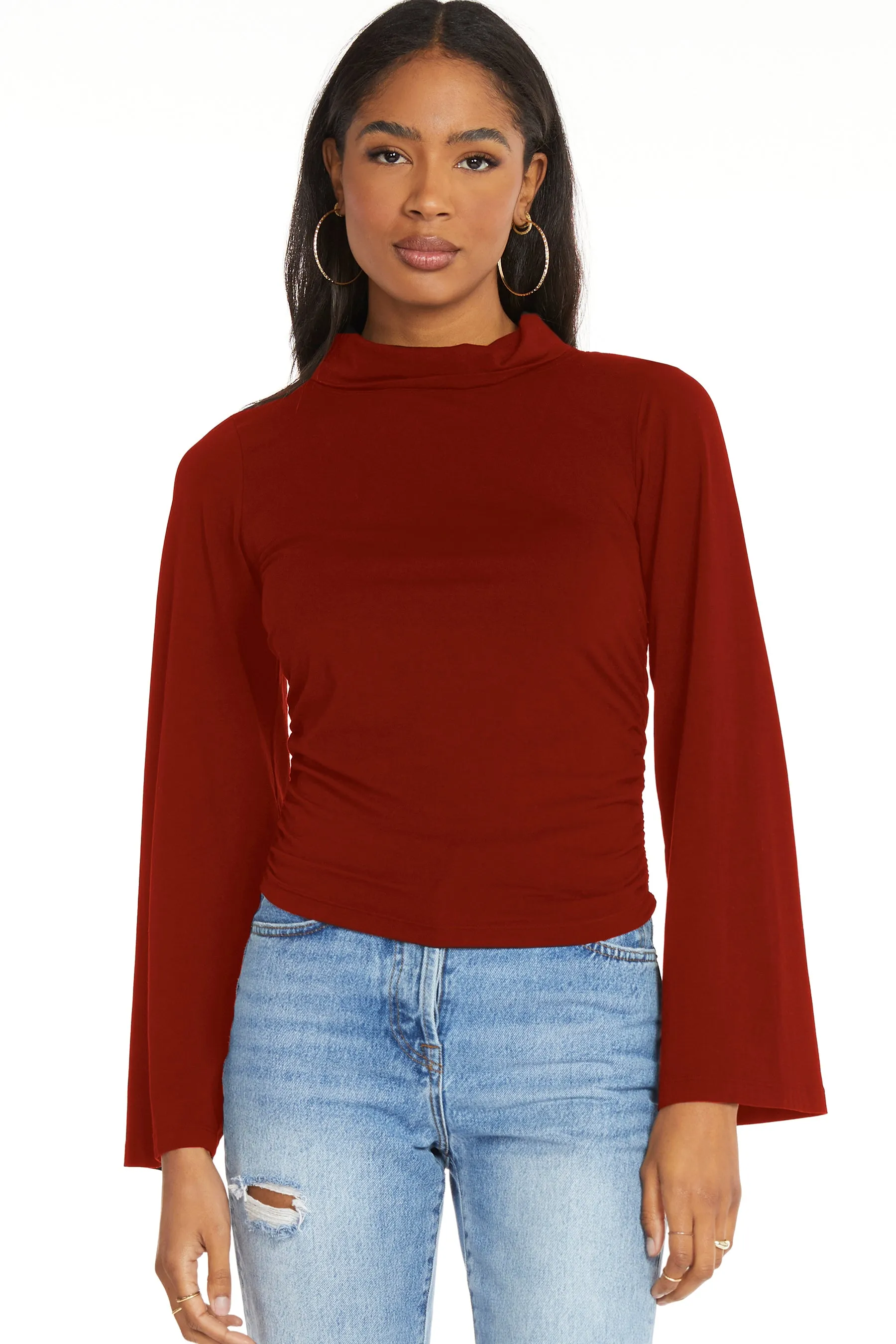 Bobi Bell Sleeve Mock Neck Shirt