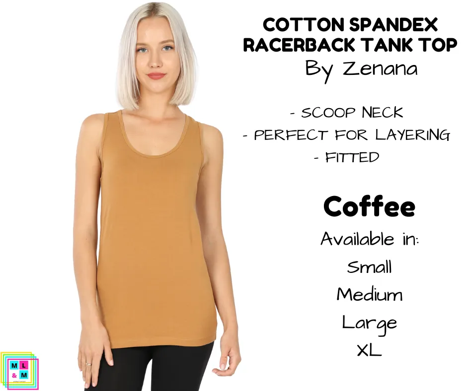 Cotton Spandex Racerback Tank - Coffee