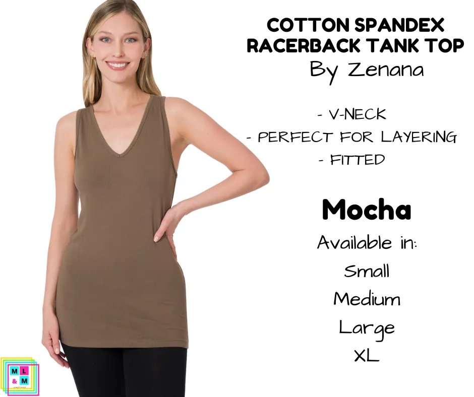 Cotton Spandex Racerback Tank - Mocha