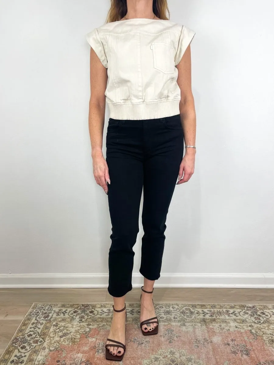 Deconstructed Cropped Denim Top in Ecru