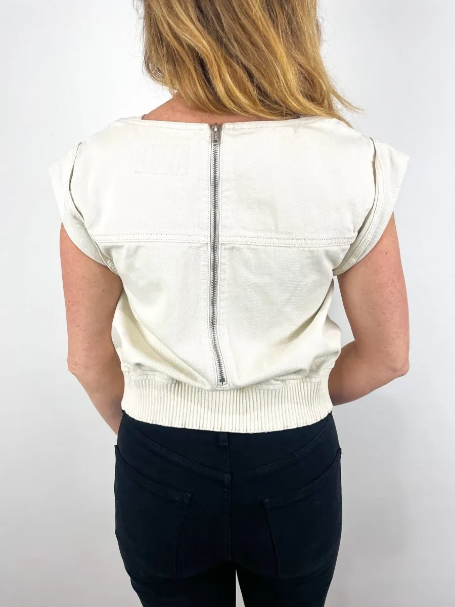 Deconstructed Cropped Denim Top in Ecru