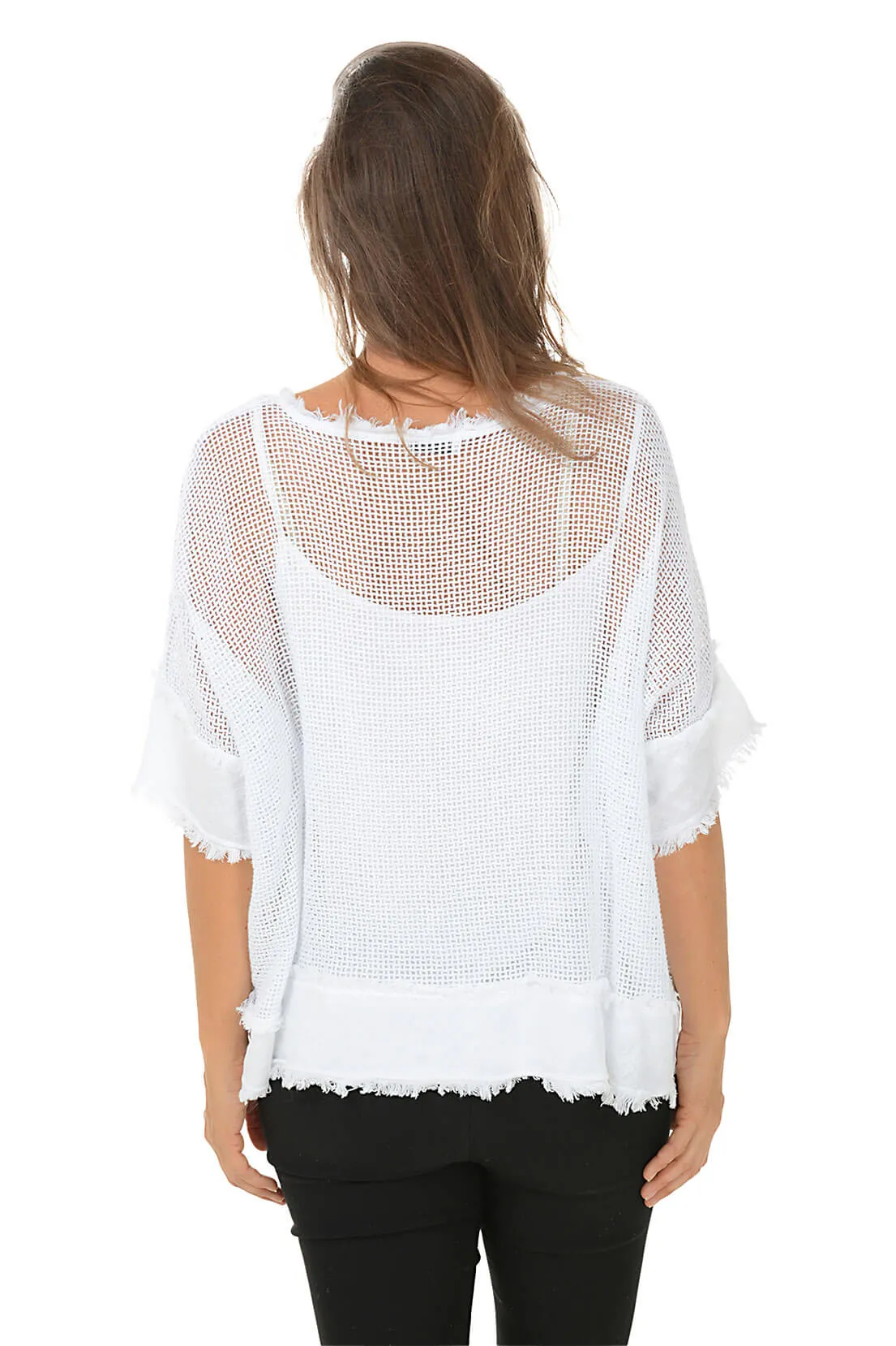 Frayed Edge Cotton Mesh Top