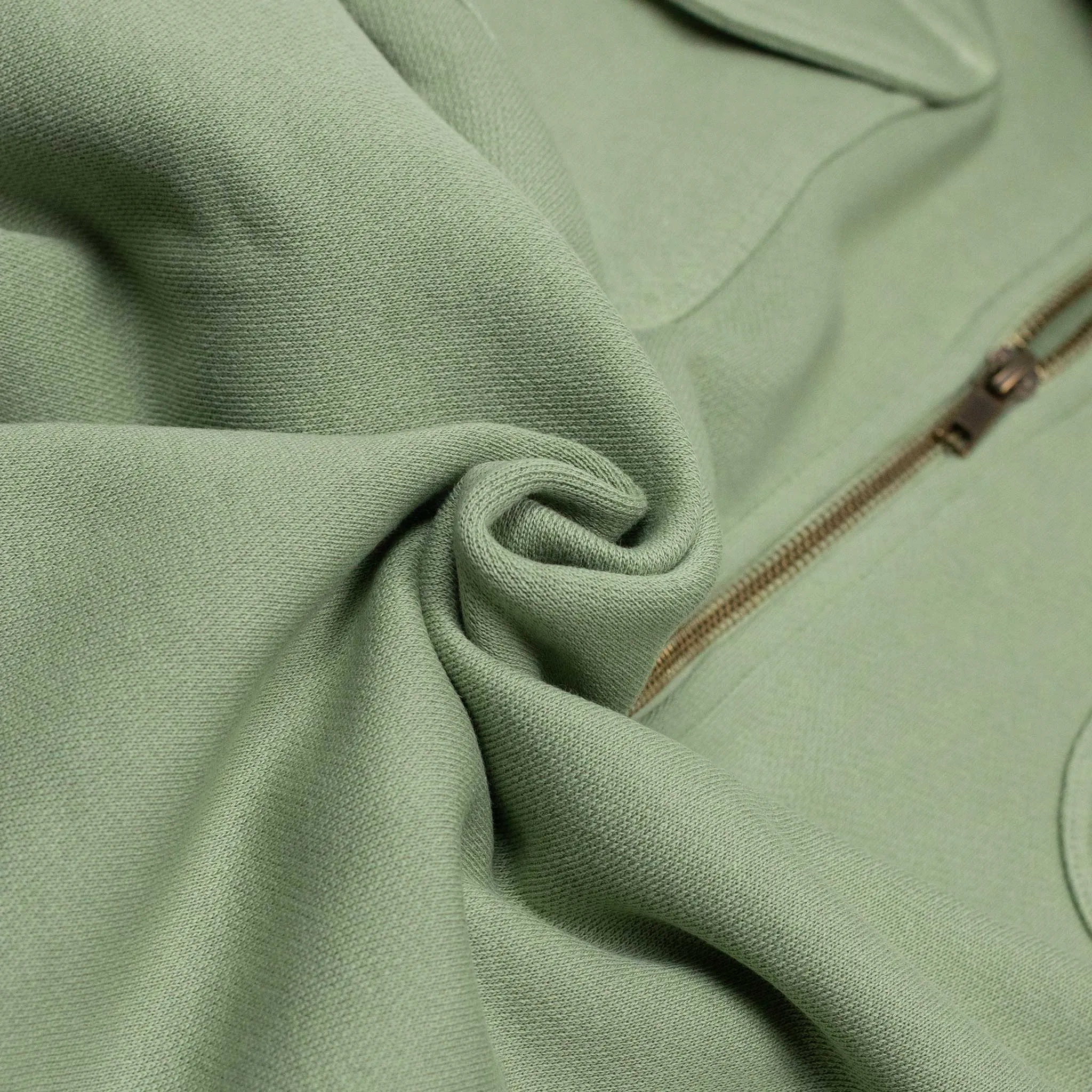 Half-zip collared sweatshirt in faded olive cotton