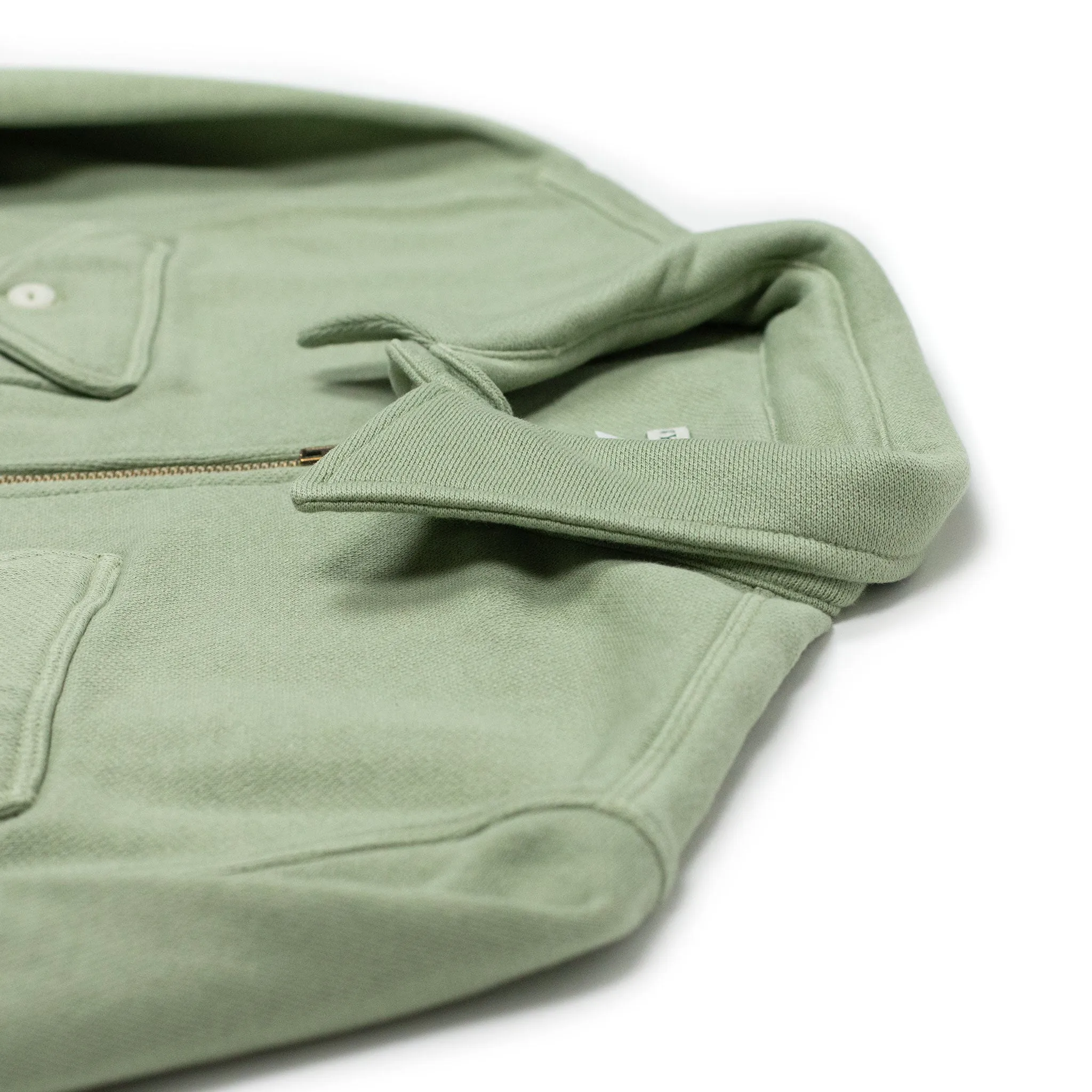 Half-zip collared sweatshirt in faded olive cotton