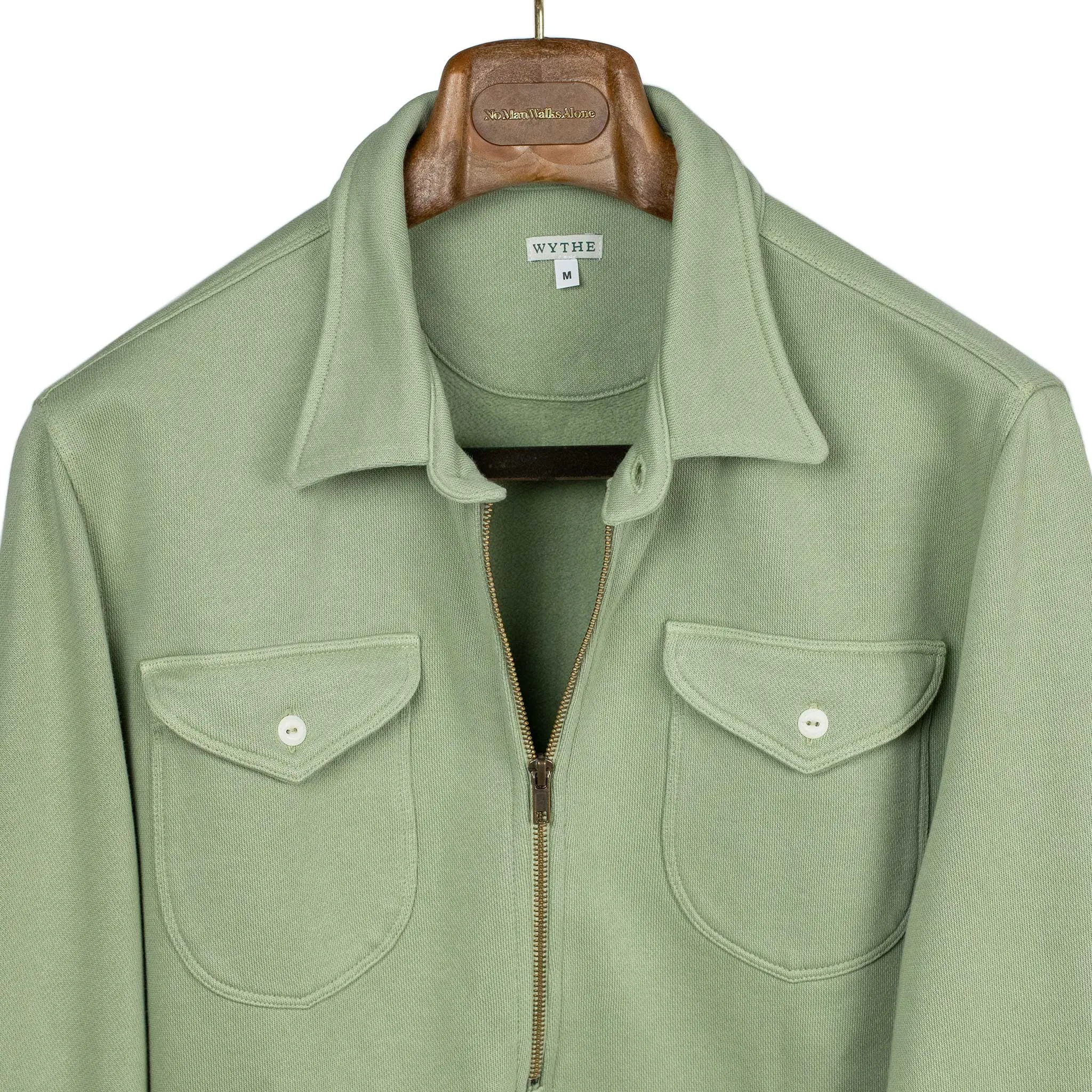 Half-zip collared sweatshirt in faded olive cotton