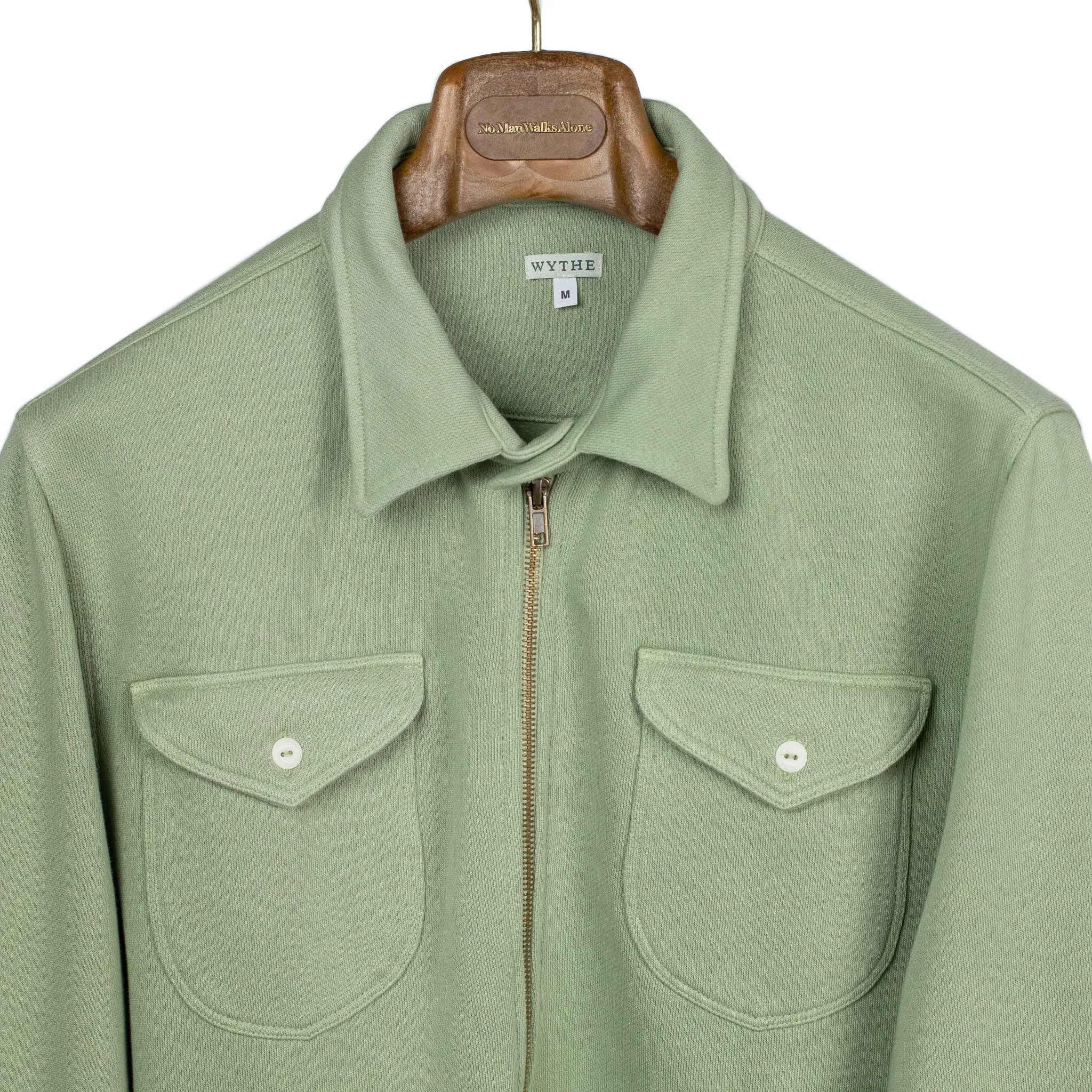 Half-zip collared sweatshirt in faded olive cotton