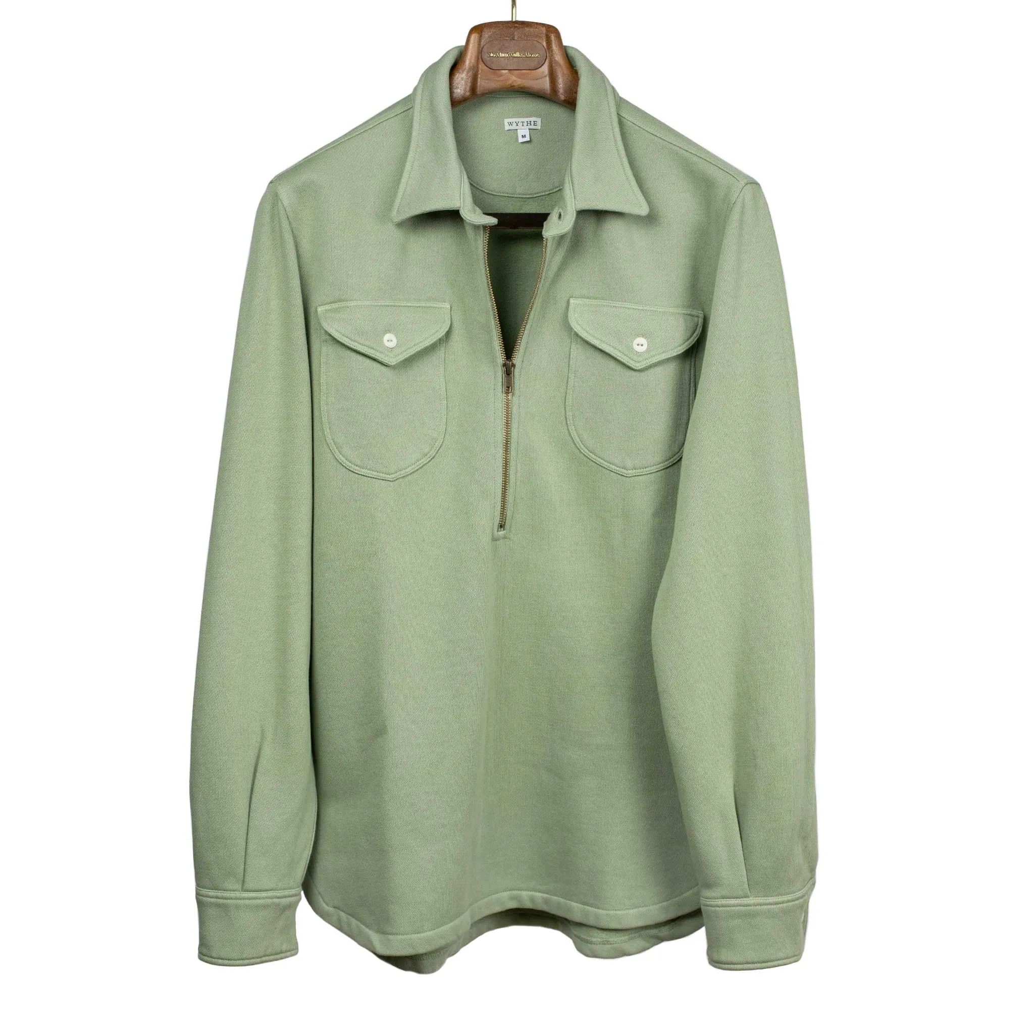 Half-zip collared sweatshirt in faded olive cotton