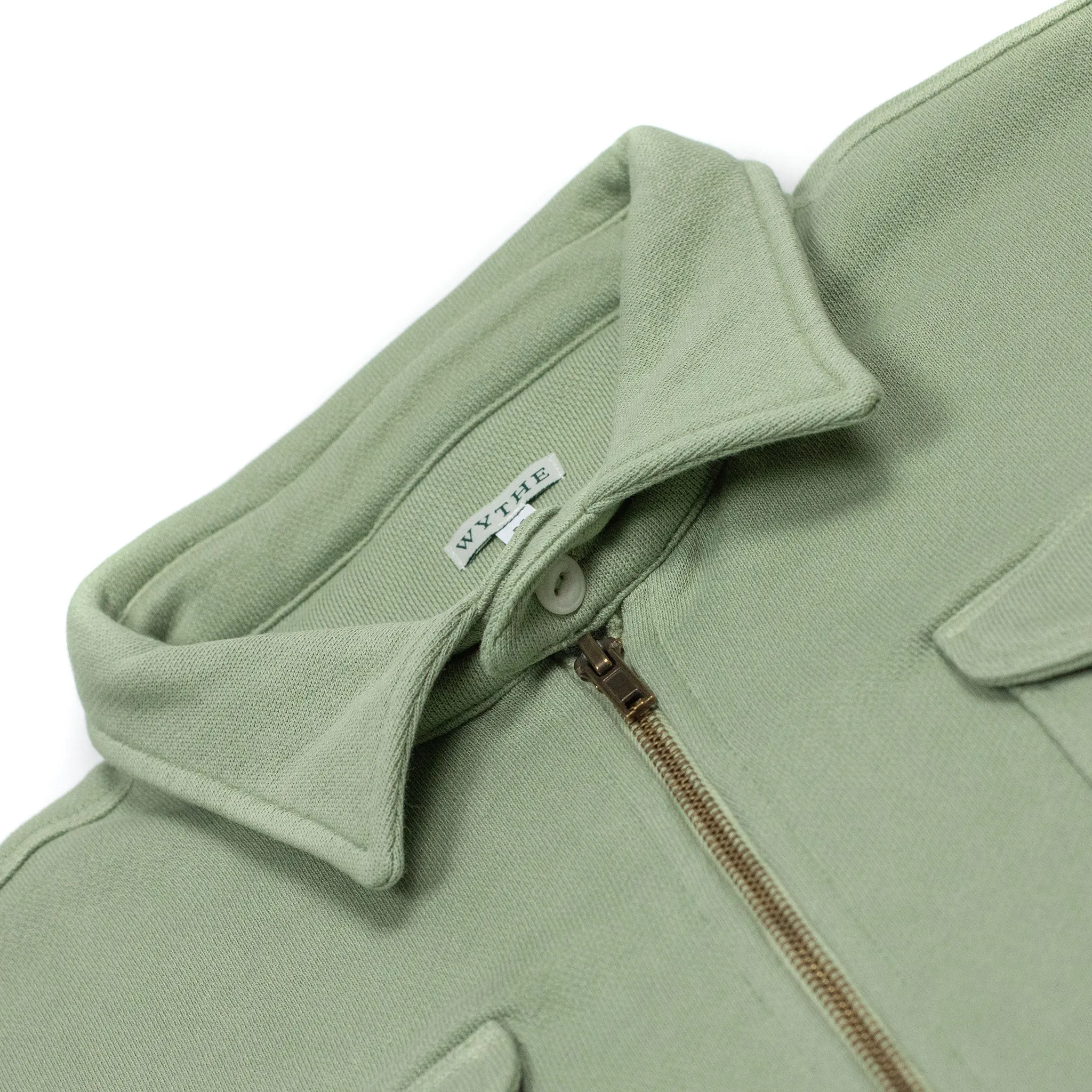 Half-zip collared sweatshirt in faded olive cotton