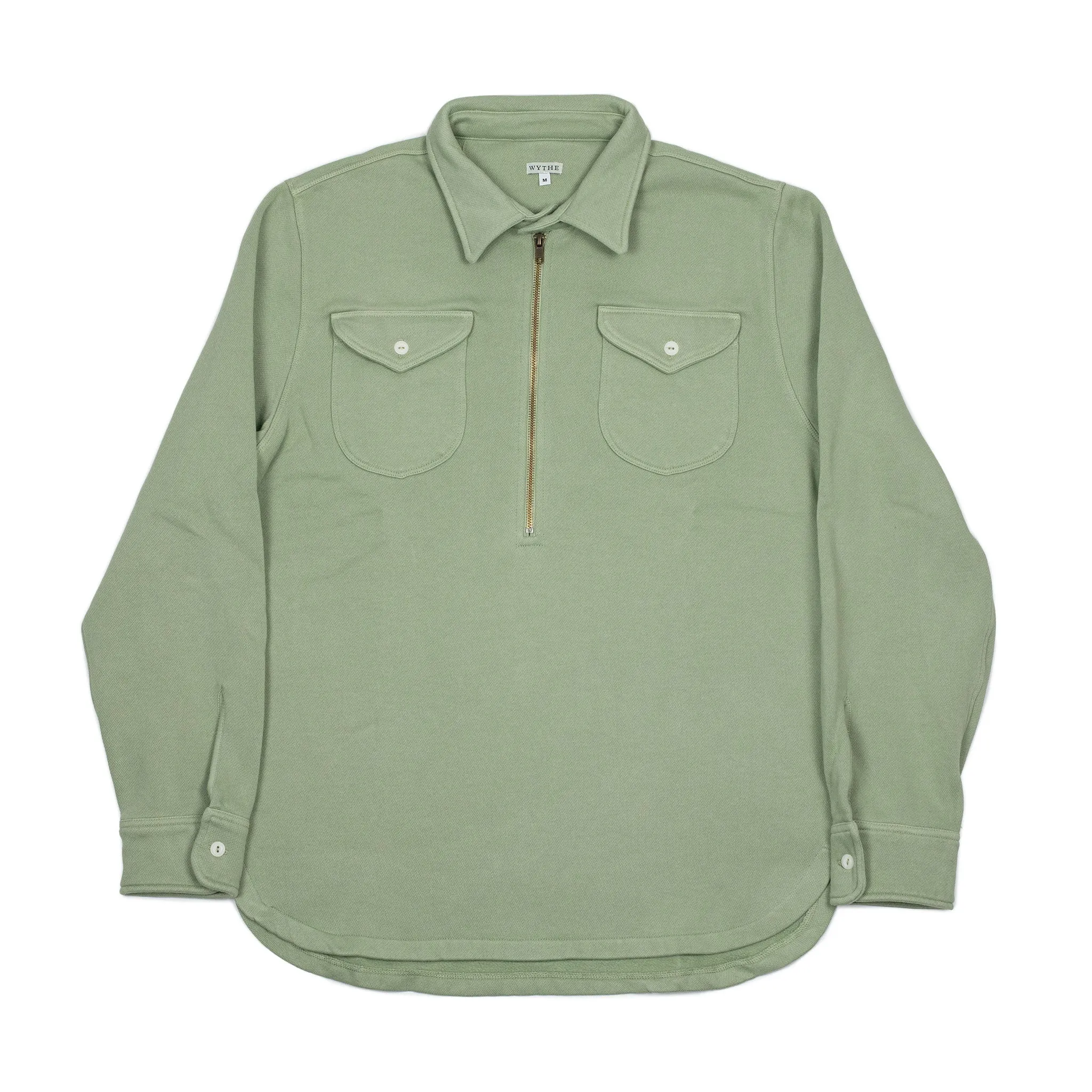 Half-zip collared sweatshirt in faded olive cotton