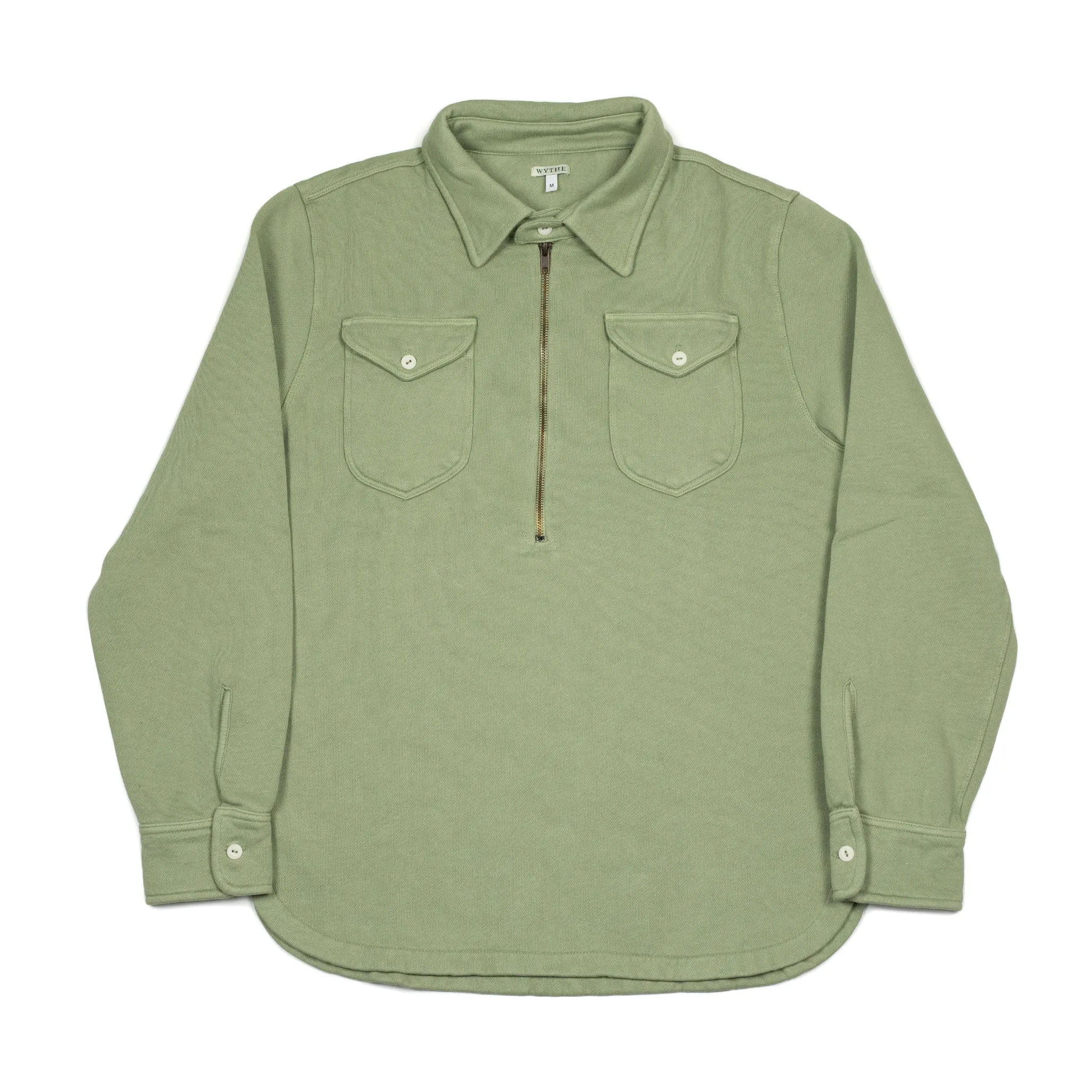 Half-zip sweatshirt in faded olive organic cotton fleece (restock)