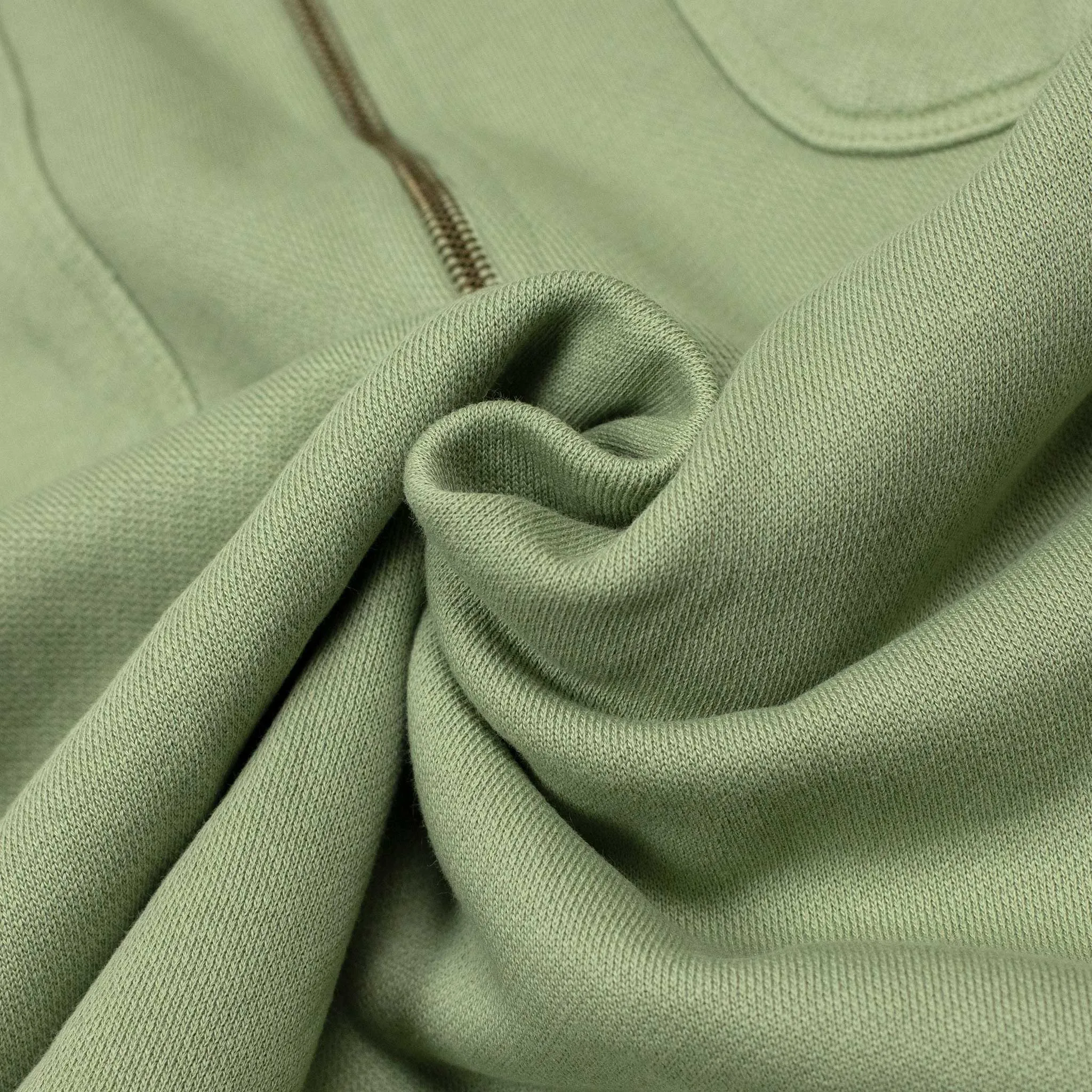 Half-zip sweatshirt in faded olive organic cotton fleece (restock)