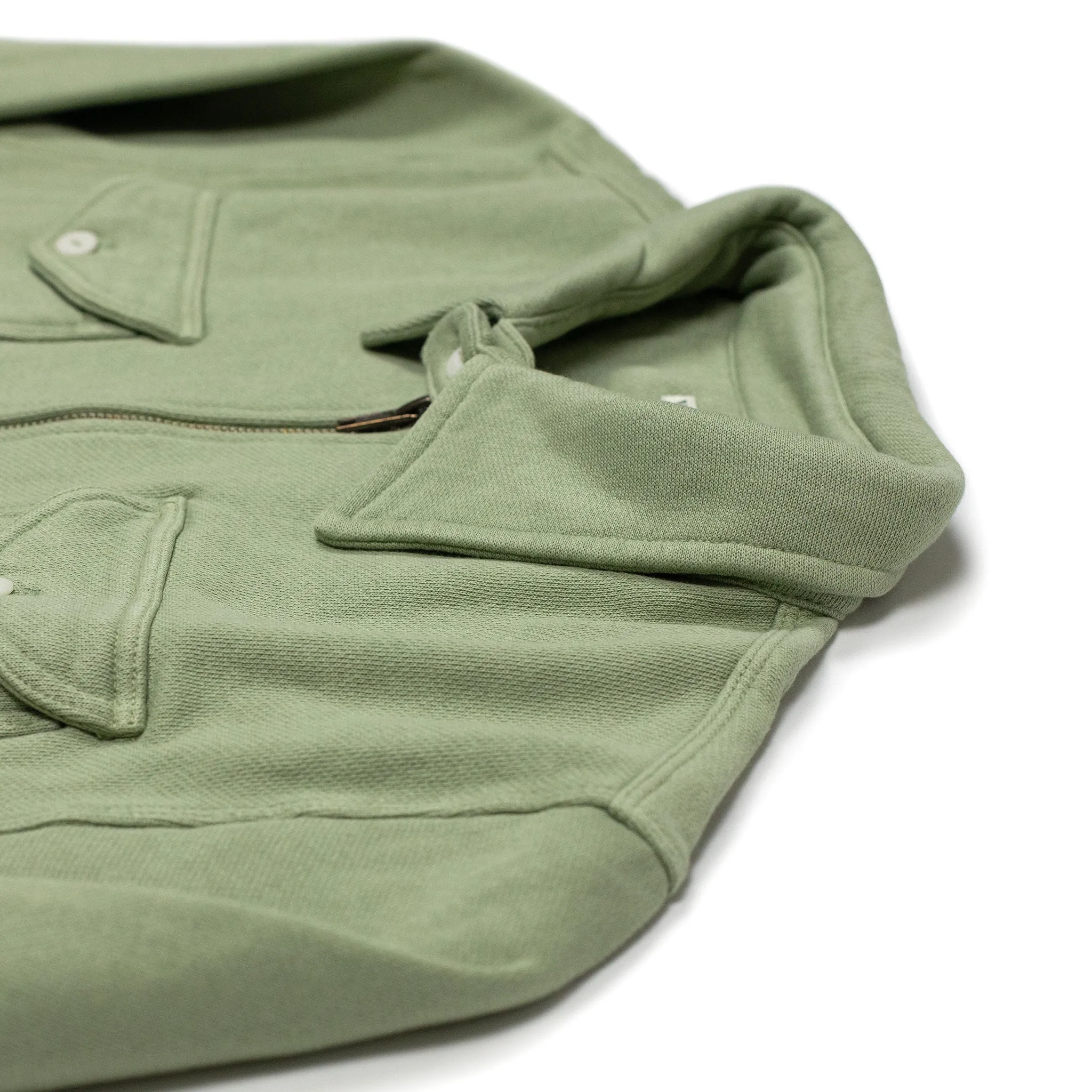 Half-zip sweatshirt in faded olive organic cotton fleece (restock)