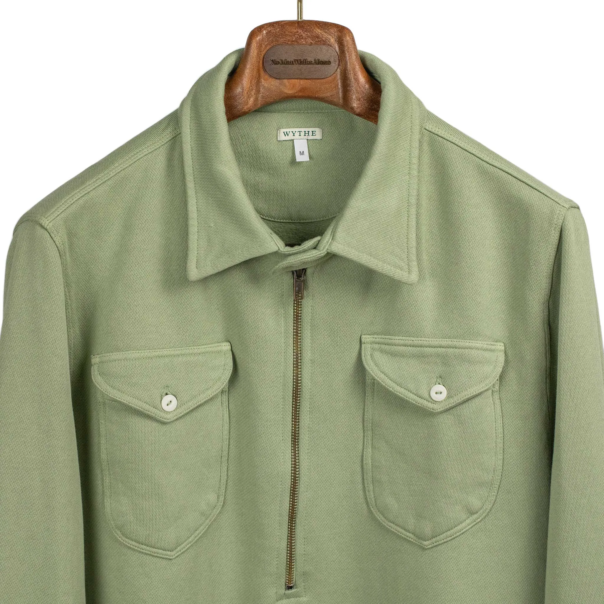 Half-zip sweatshirt in faded olive organic cotton fleece (restock)