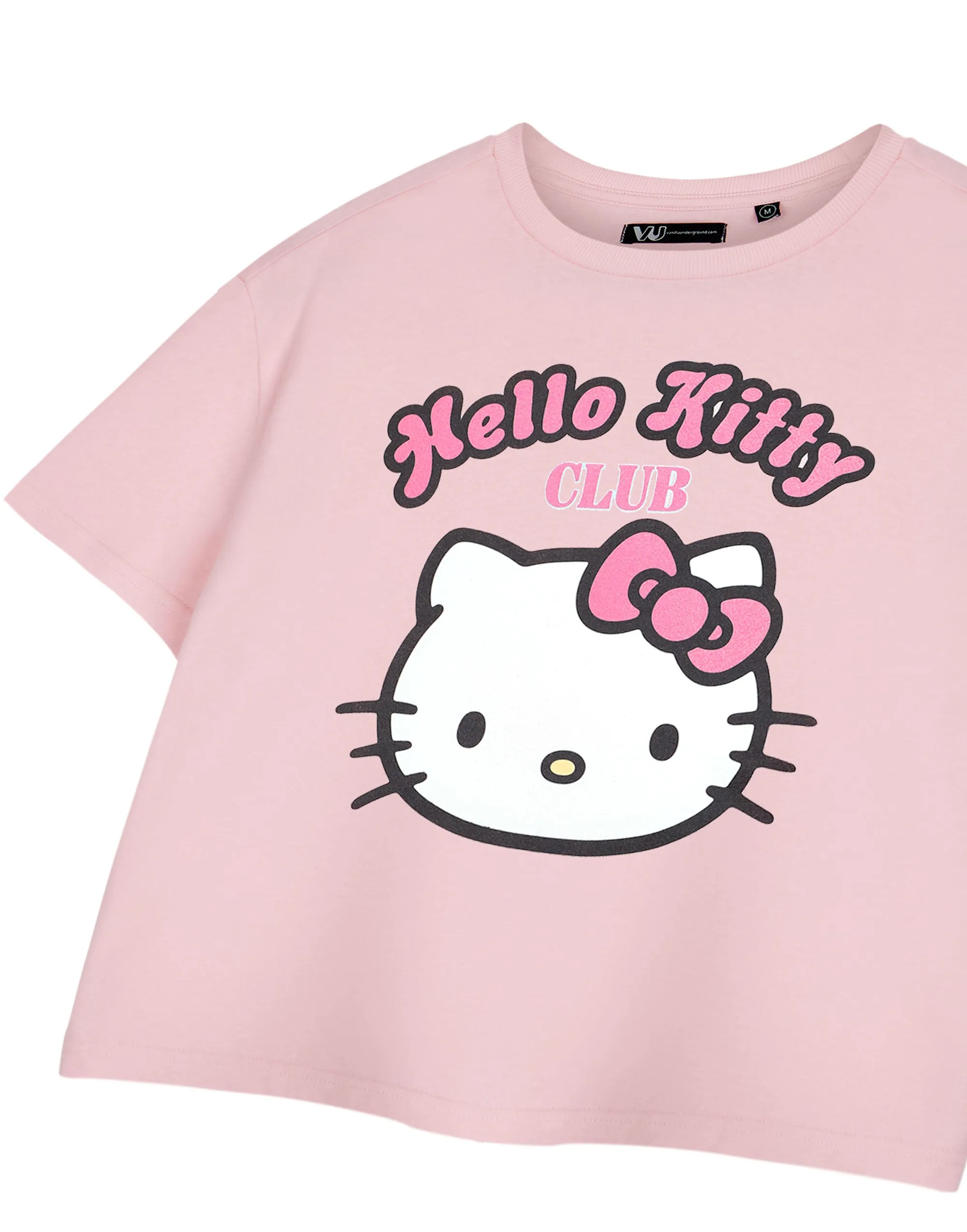 Hello Kitty Club Womens Pink Cropped Short Sleeved T-Shirt