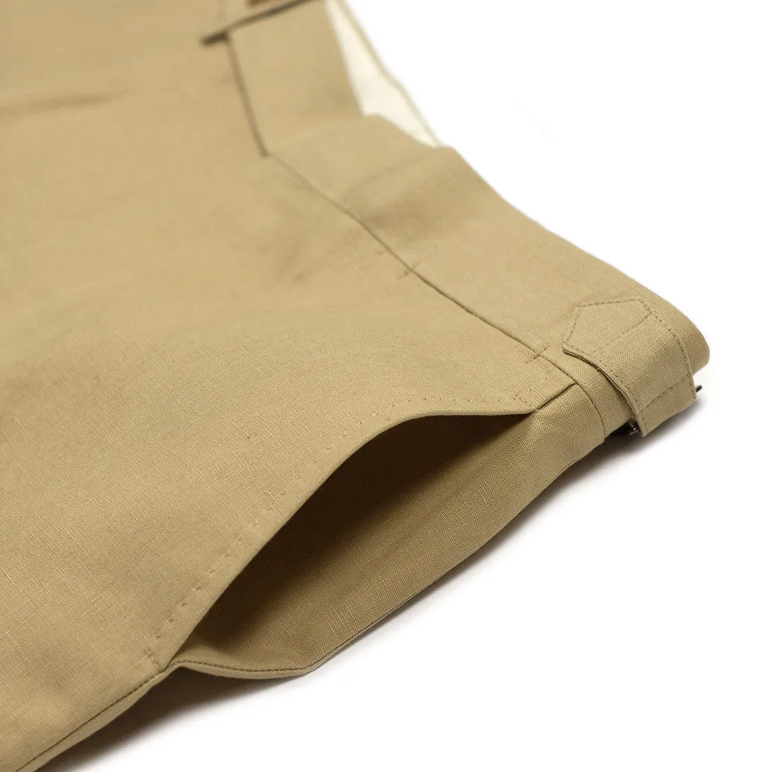 Higher-rise tan Irish linen trousers (restock)