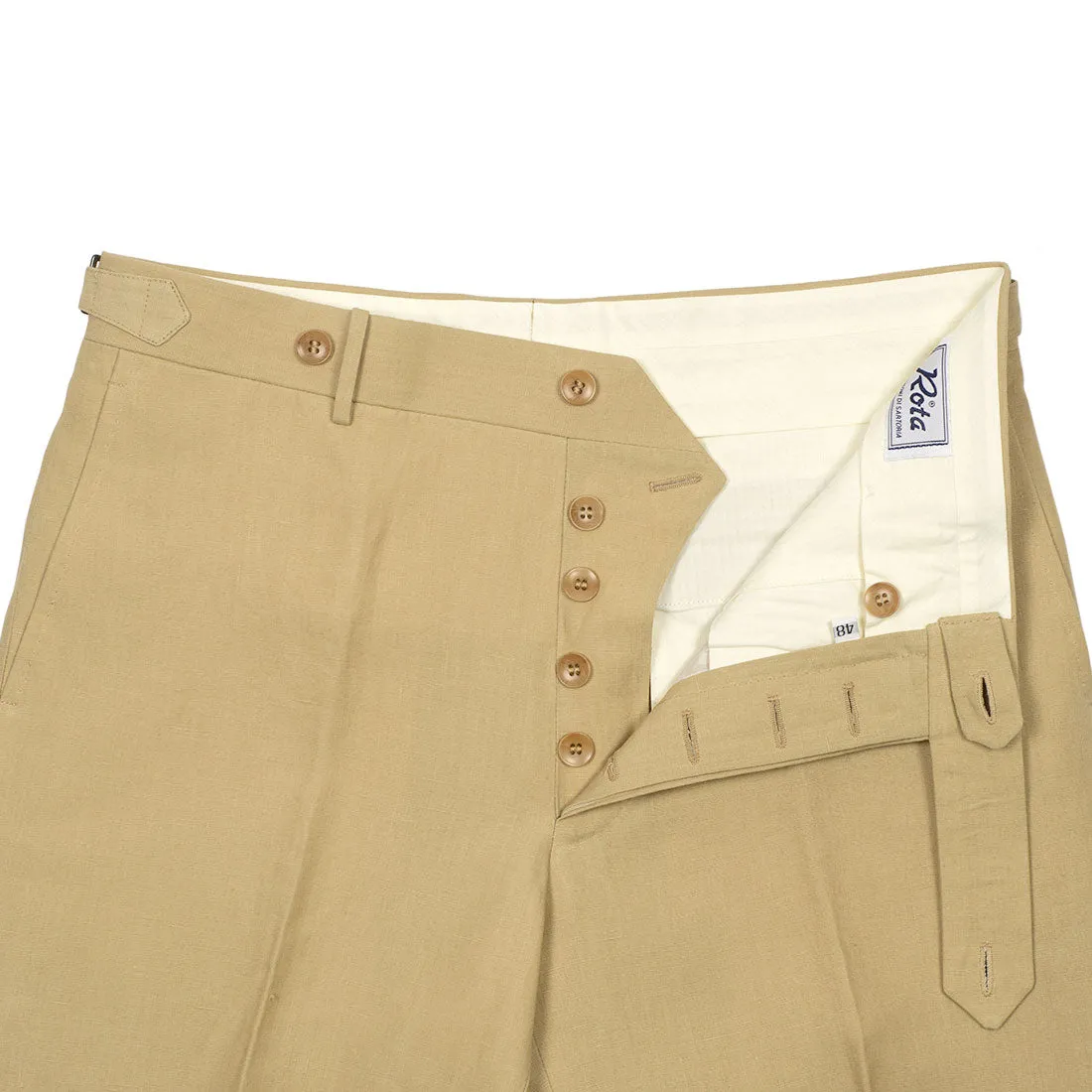 Higher-rise tan Irish linen trousers (restock)