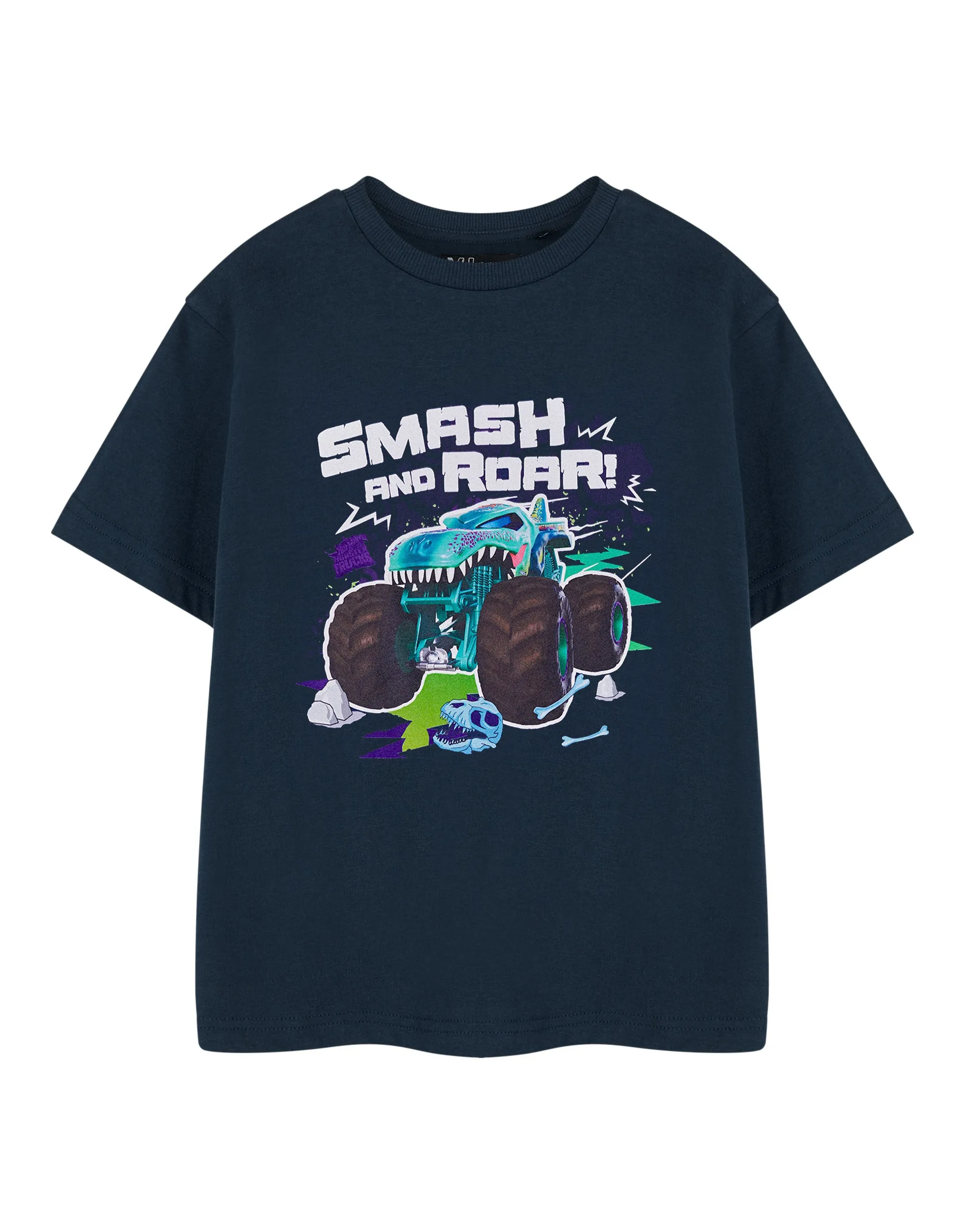 Hot Wheels Smash And Roar Boys Blue Short Sleeved T-Shirt