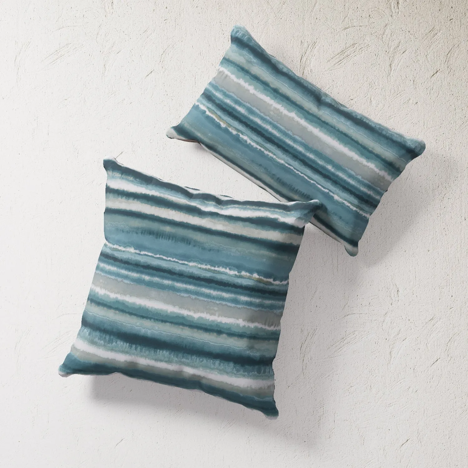 Indoor / Outdoor Pillow - Teal Watercolor Stripe