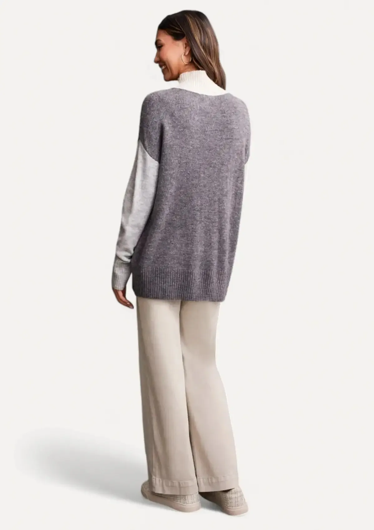 Joelle Mock Neck Color Block Sweater - Walnut