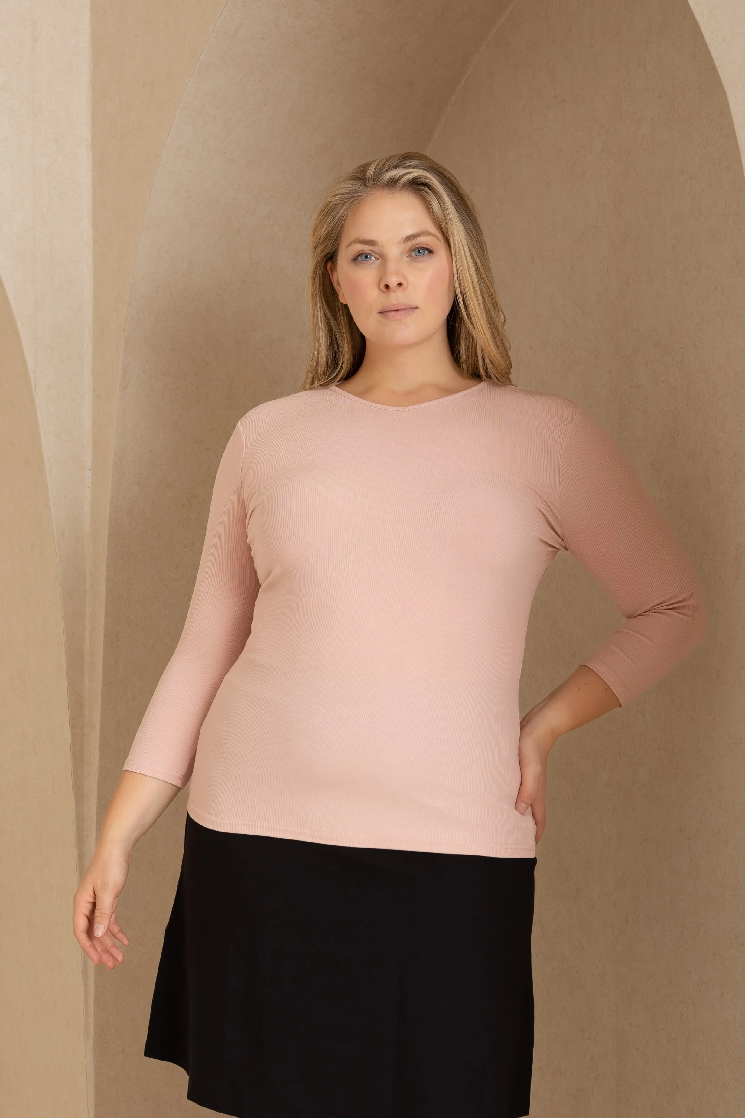 Light Pink 3/4 Sleeve V-Neck Tee