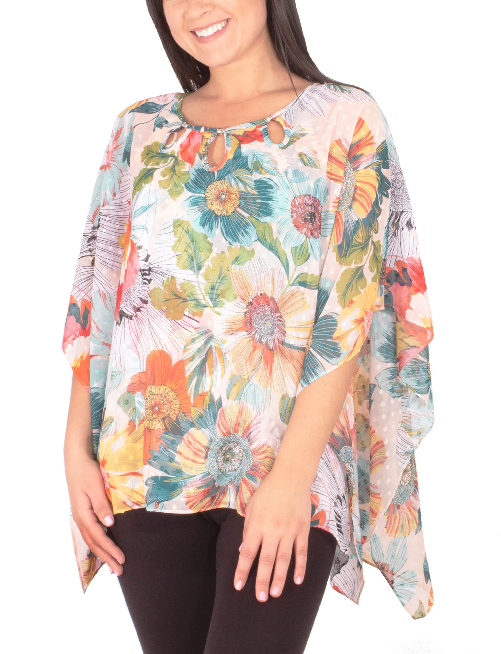 Petite Chiffon Poncho And Tank With Beaded Neckline