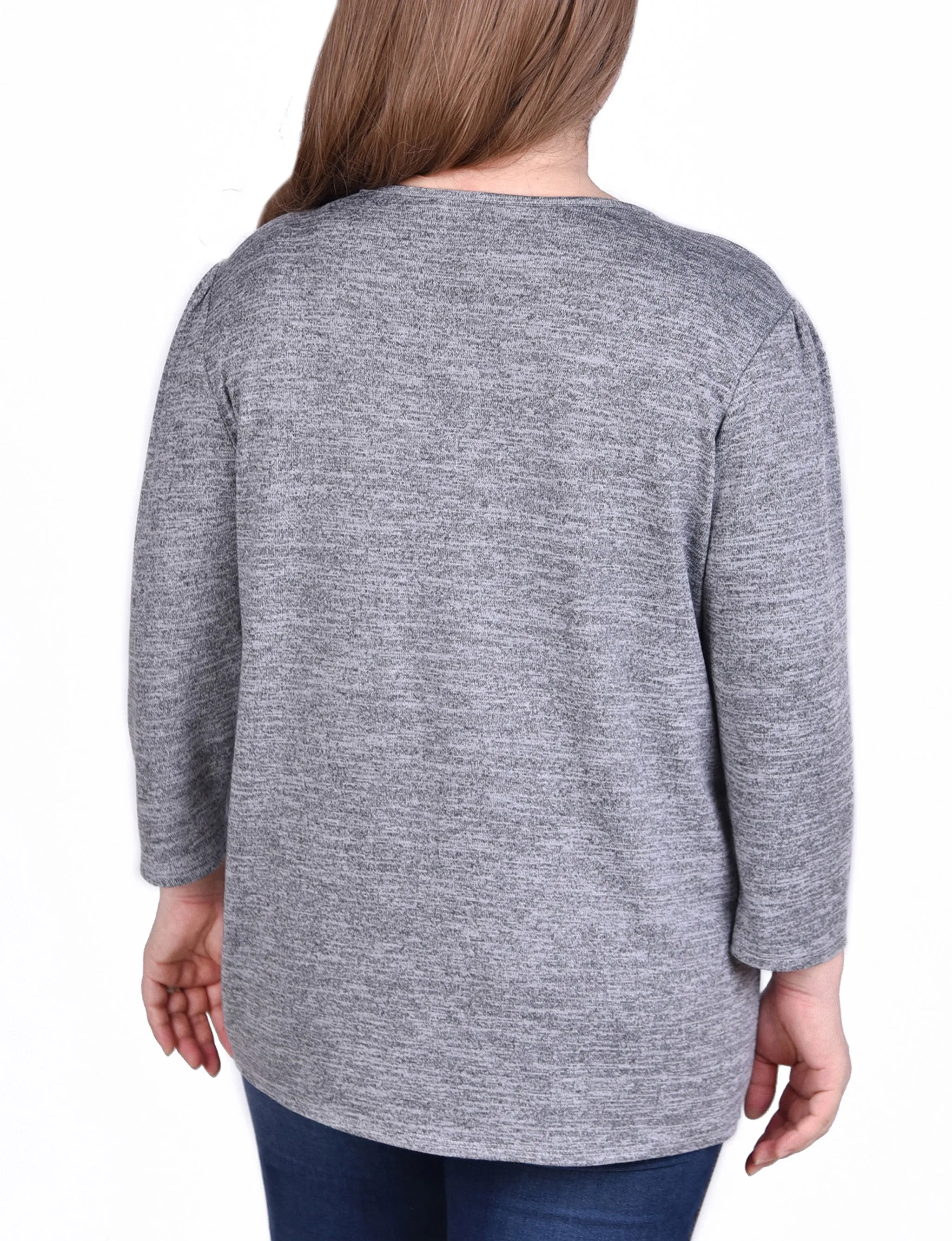 Plus Size 3/4 Sleeve Tunic Top With Front Cutout