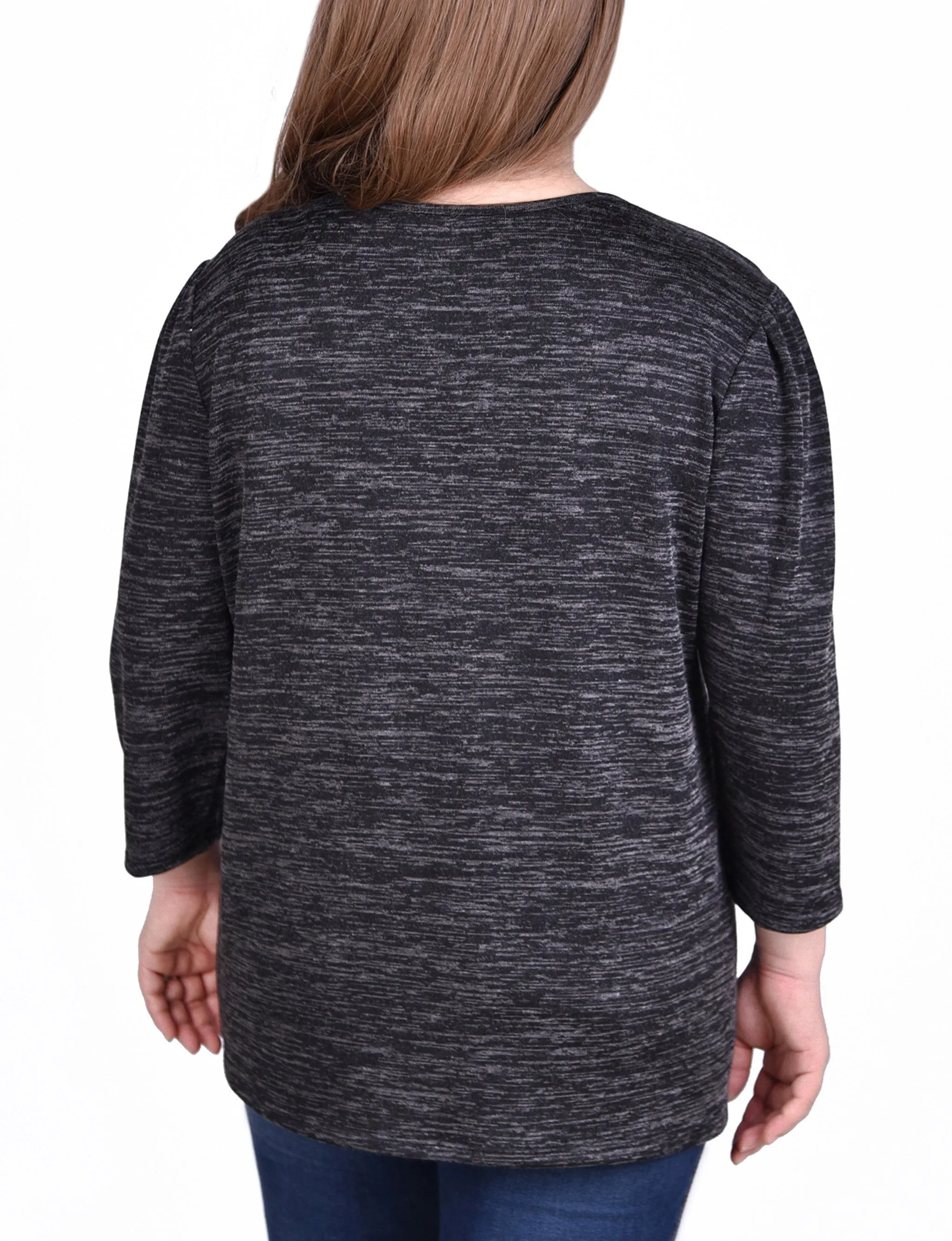 Plus Size 3/4 Sleeve Tunic Top With Front Cutout