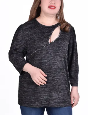 Plus Size 3/4 Sleeve Tunic Top With Front Cutout