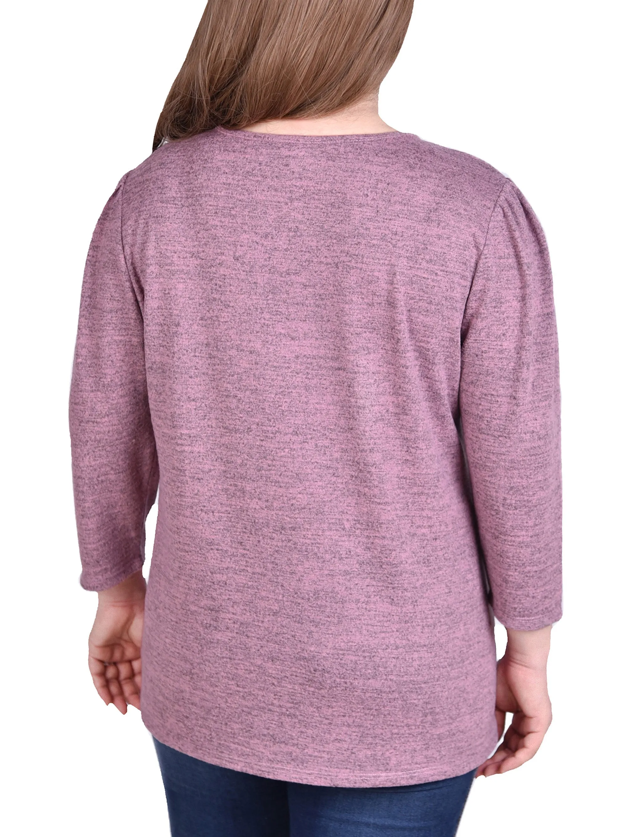 Plus Size 3/4 Sleeve Tunic Top With Front Cutout