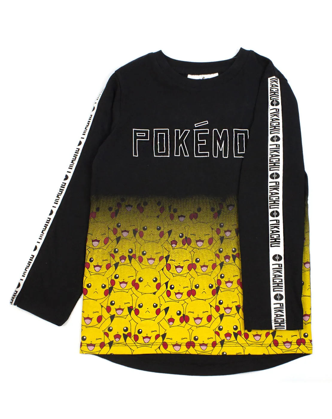 Pokemon Pikachu Fade Long Sleeve Boy's T-Shirt- Black