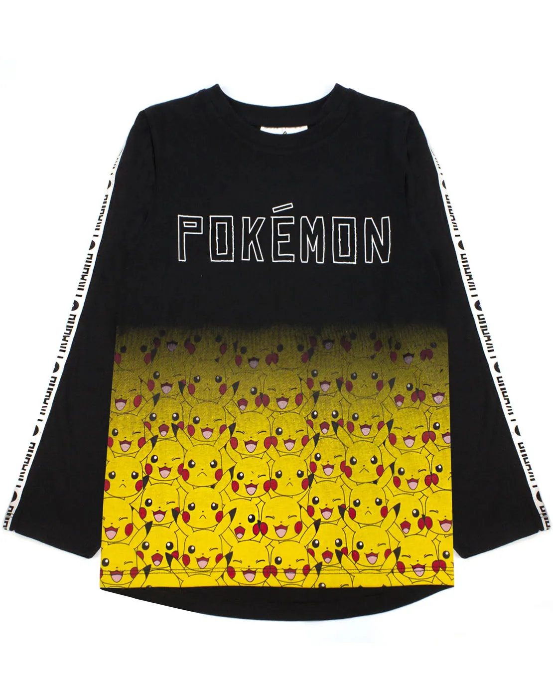 Pokemon Pikachu Fade Long Sleeve Boy's T-Shirt- Black