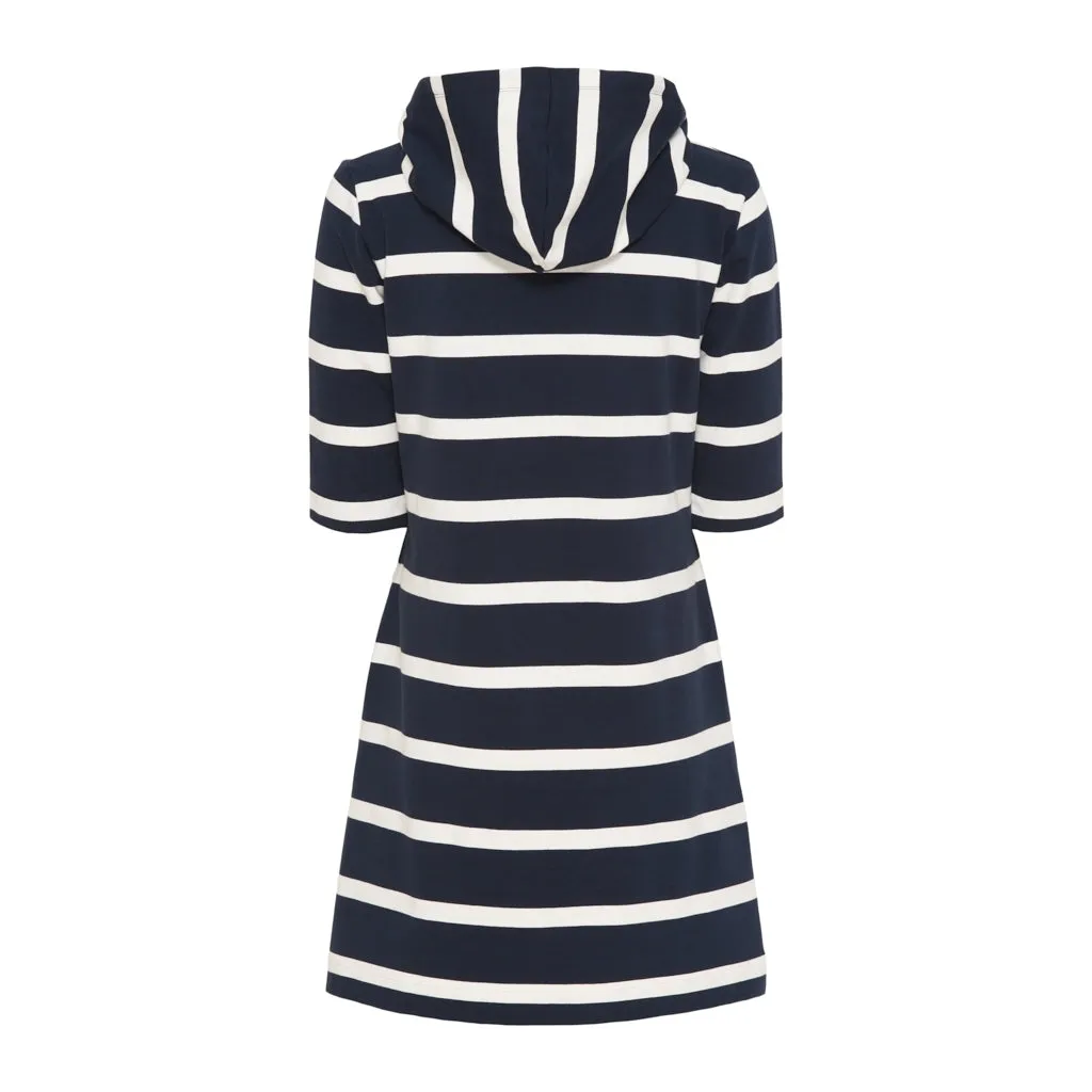 Ronja Striped 3/4 Sleeve Sweat Dress - Dark Navy/Pearl