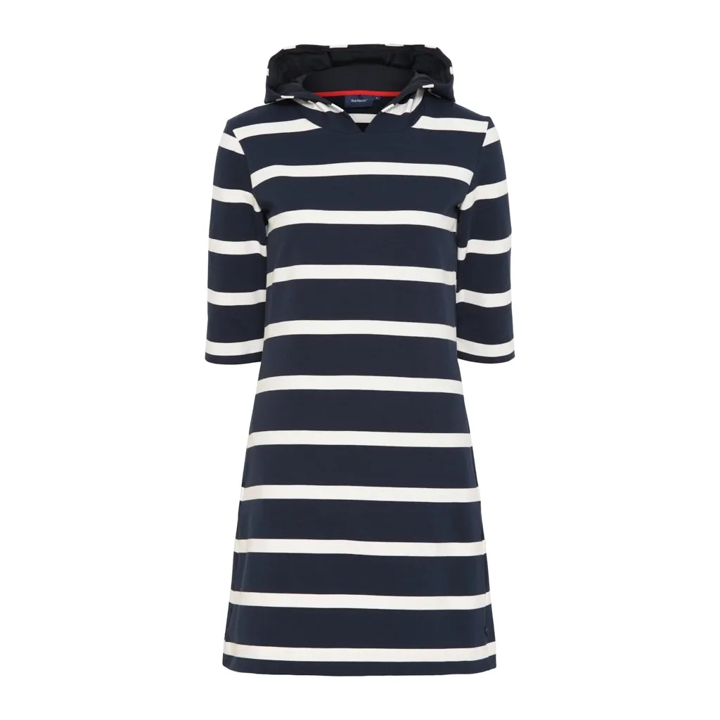 Ronja Striped 3/4 Sleeve Sweat Dress - Dark Navy/Pearl