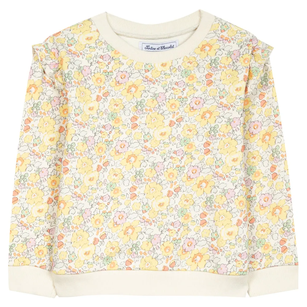 Ruffle Shoulder Floral Sweatshirt  - FINAL SALE