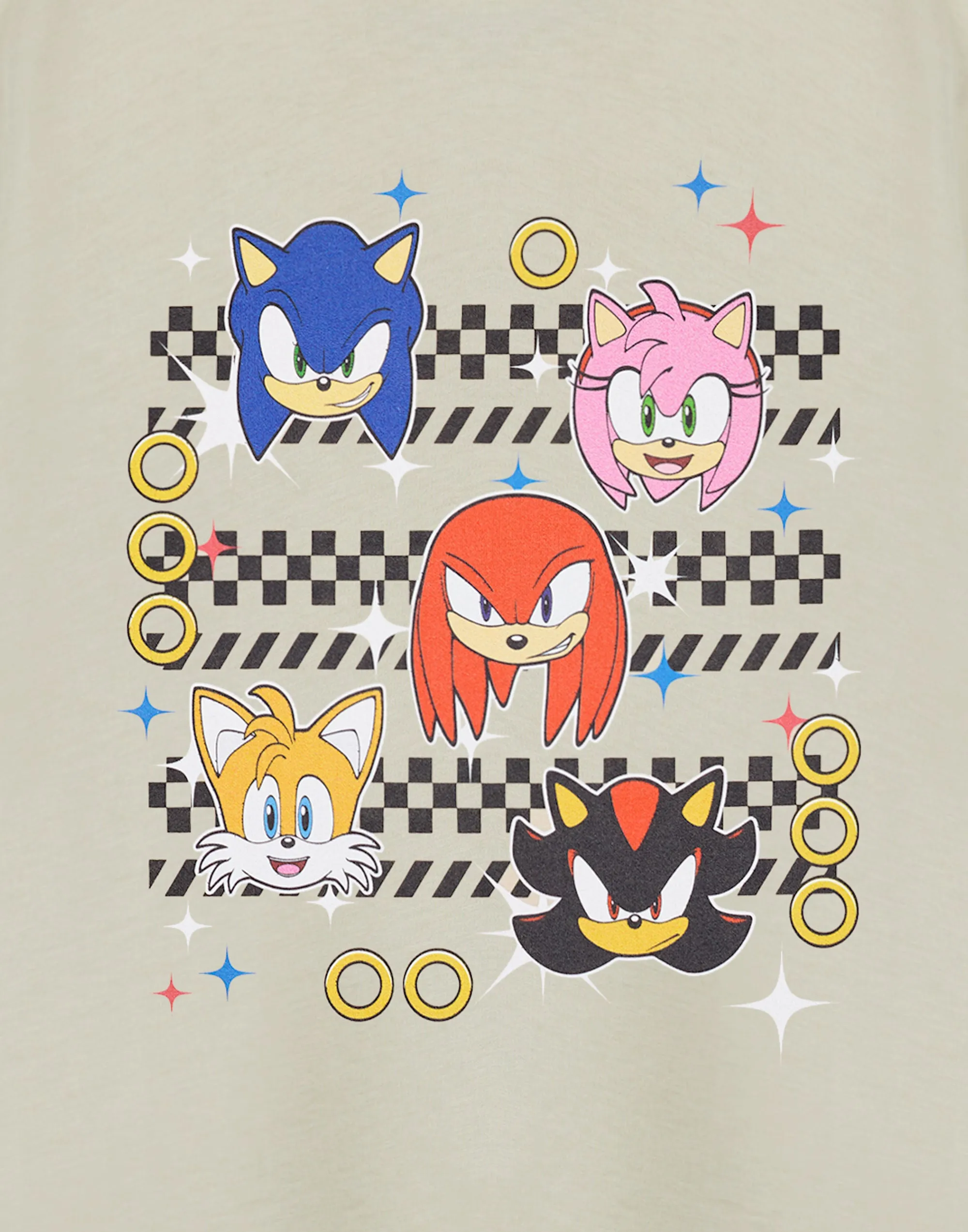 Sonic the Hedgehog Group Faces Boys Beige Short Sleeved T-Shirt