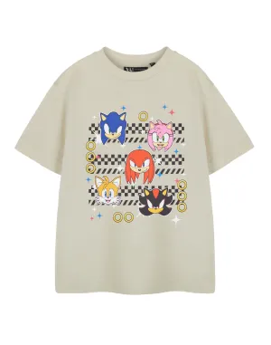 Sonic the Hedgehog Group Faces Boys Beige Short Sleeved T-Shirt